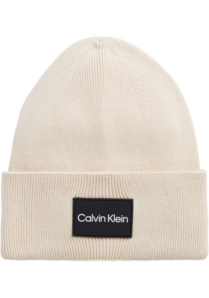 Calvin Klein Beanie FINE COTTON RIB BEANIE mit Logopatch