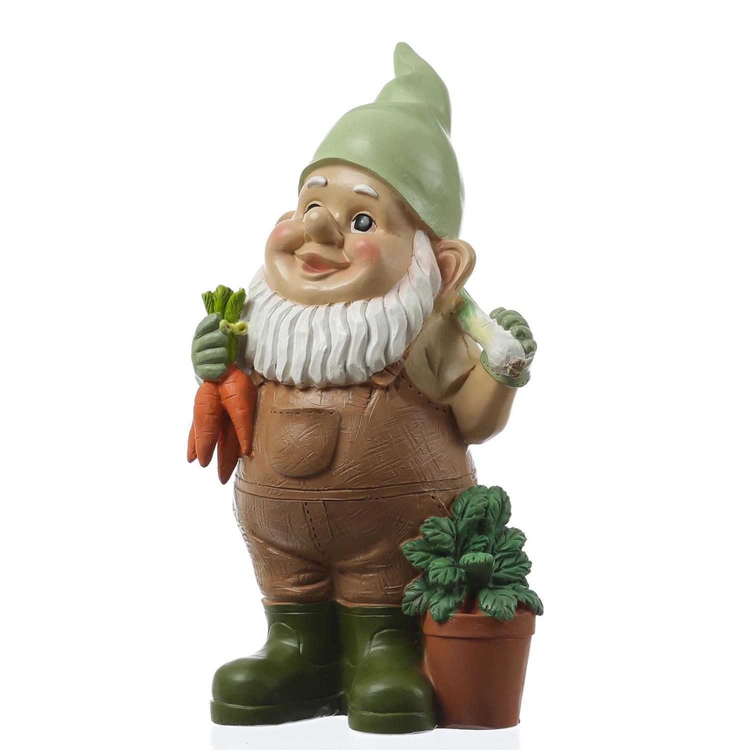 Gartenzwerg BERT Gärtner Zwerg mit Gemüse Polyresin Gartenfigur Gnom 29cm