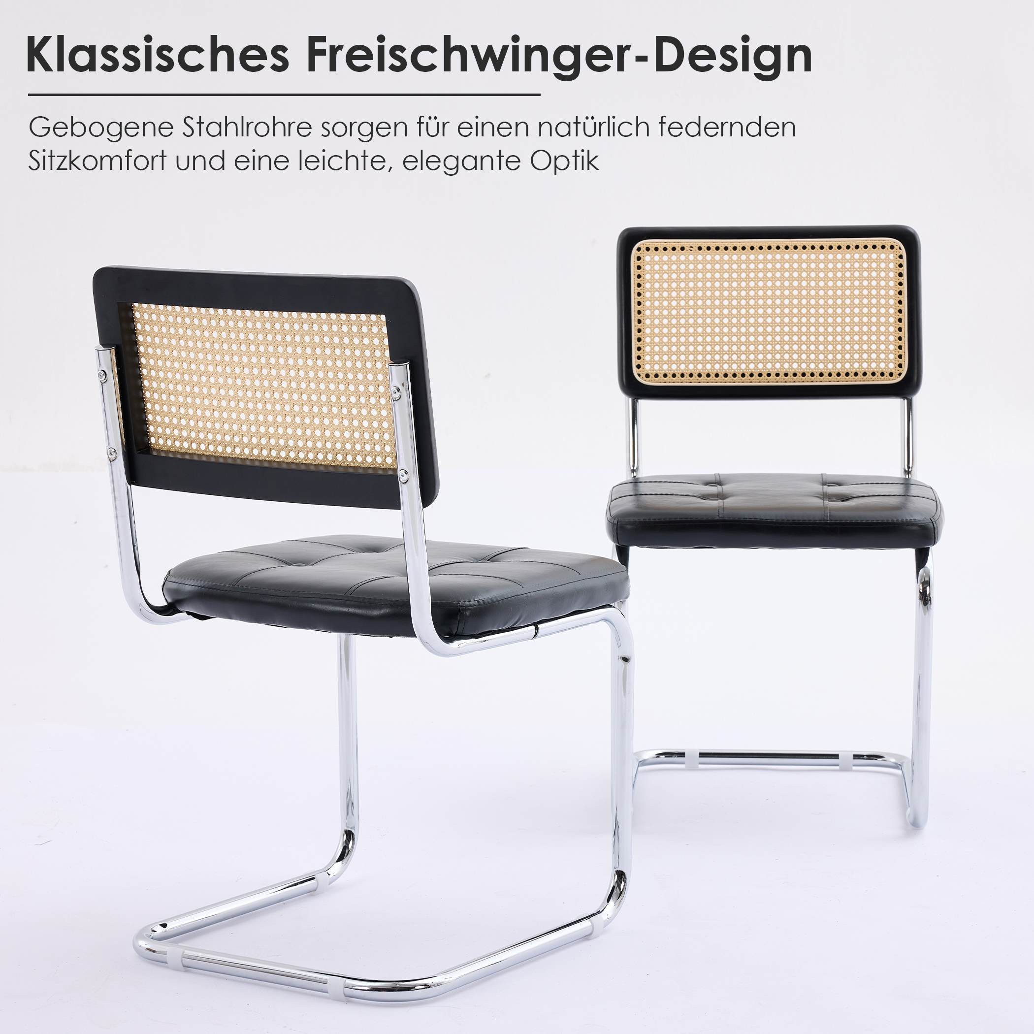 SeedWave Freischwinger 2er Set Esszimmerstühle mit Rattan-Rückenlehne, PU-L günstig online kaufen