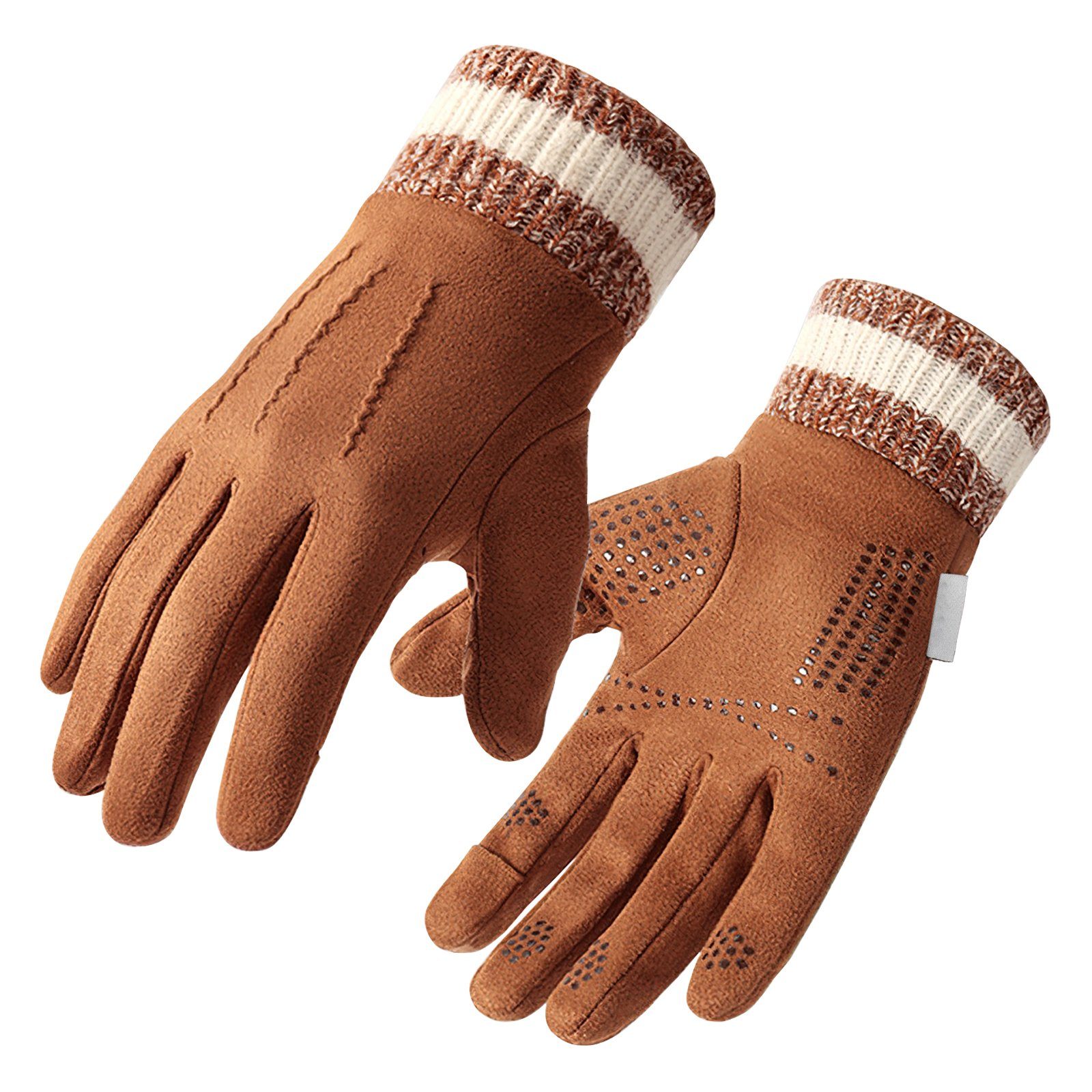 EXTSUD Reithandschuhe Handschuhe Winterhandschuhe Thermohandschuhe Strick Fingerhandschuhe (Sport Gloves Warm Winddicht, Outdoor mit Futter) für Ski Radfahren Damen Kamel