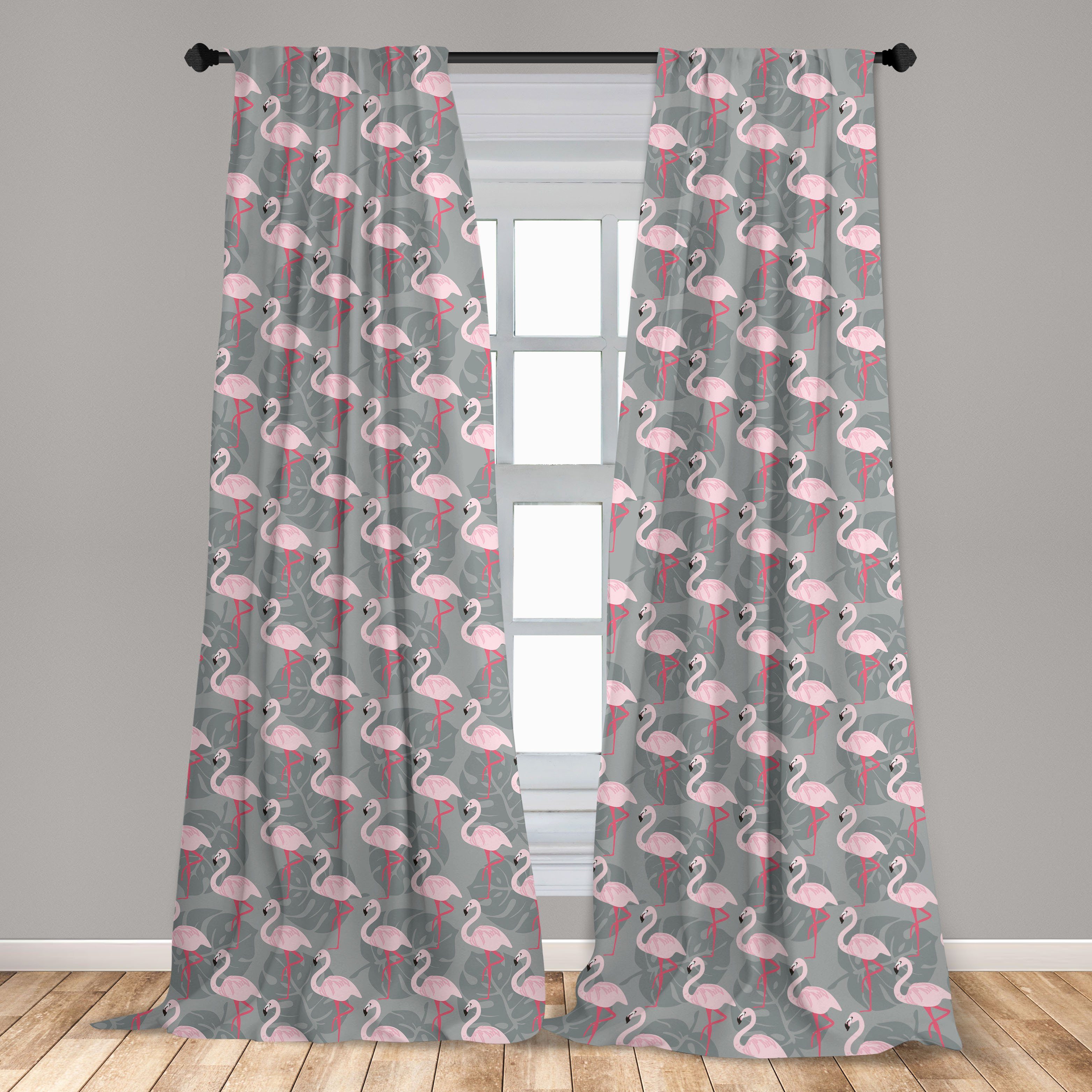 Gardine Vorhang für Wohnzimmer Abakuhaus, Microfaser, Baum-Blätter Wildlife Schlafzimmer Dekor, Flamingo