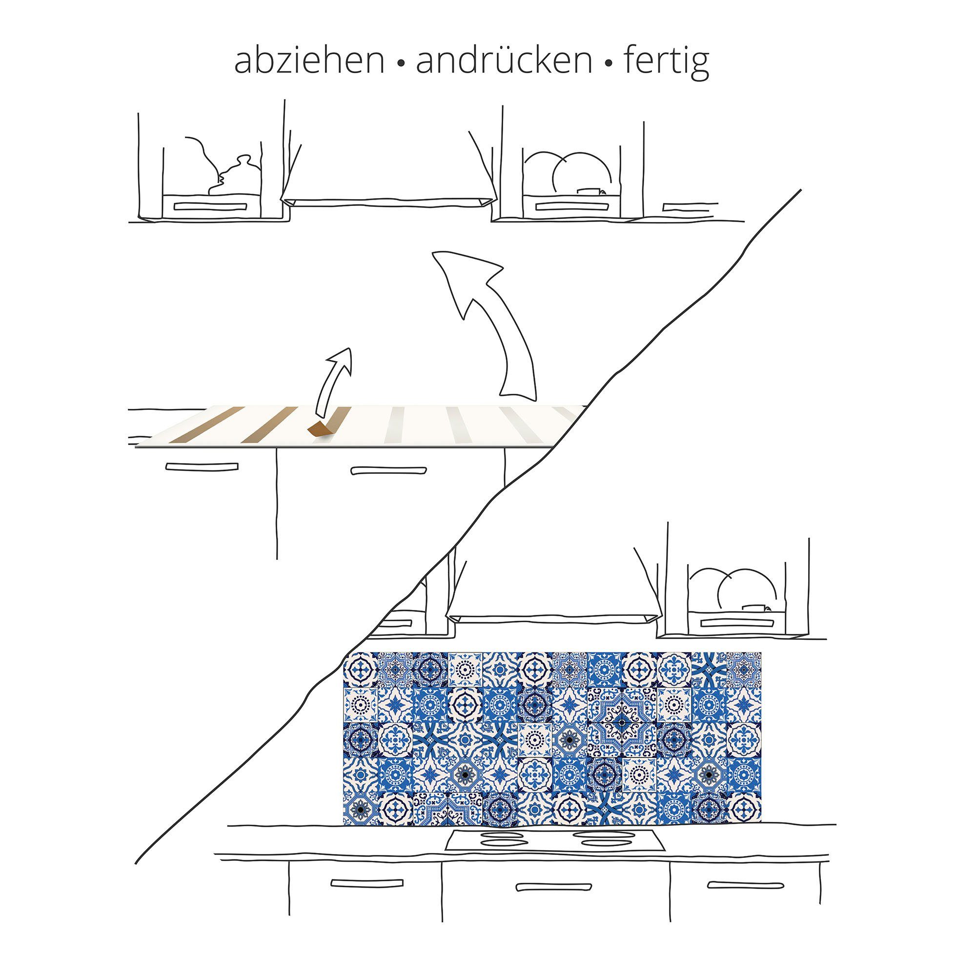 Montage Element, mit Kreatives Spritzschutz Artland einfache Klebeband, (1-tlg), Küchenrückwand Alu