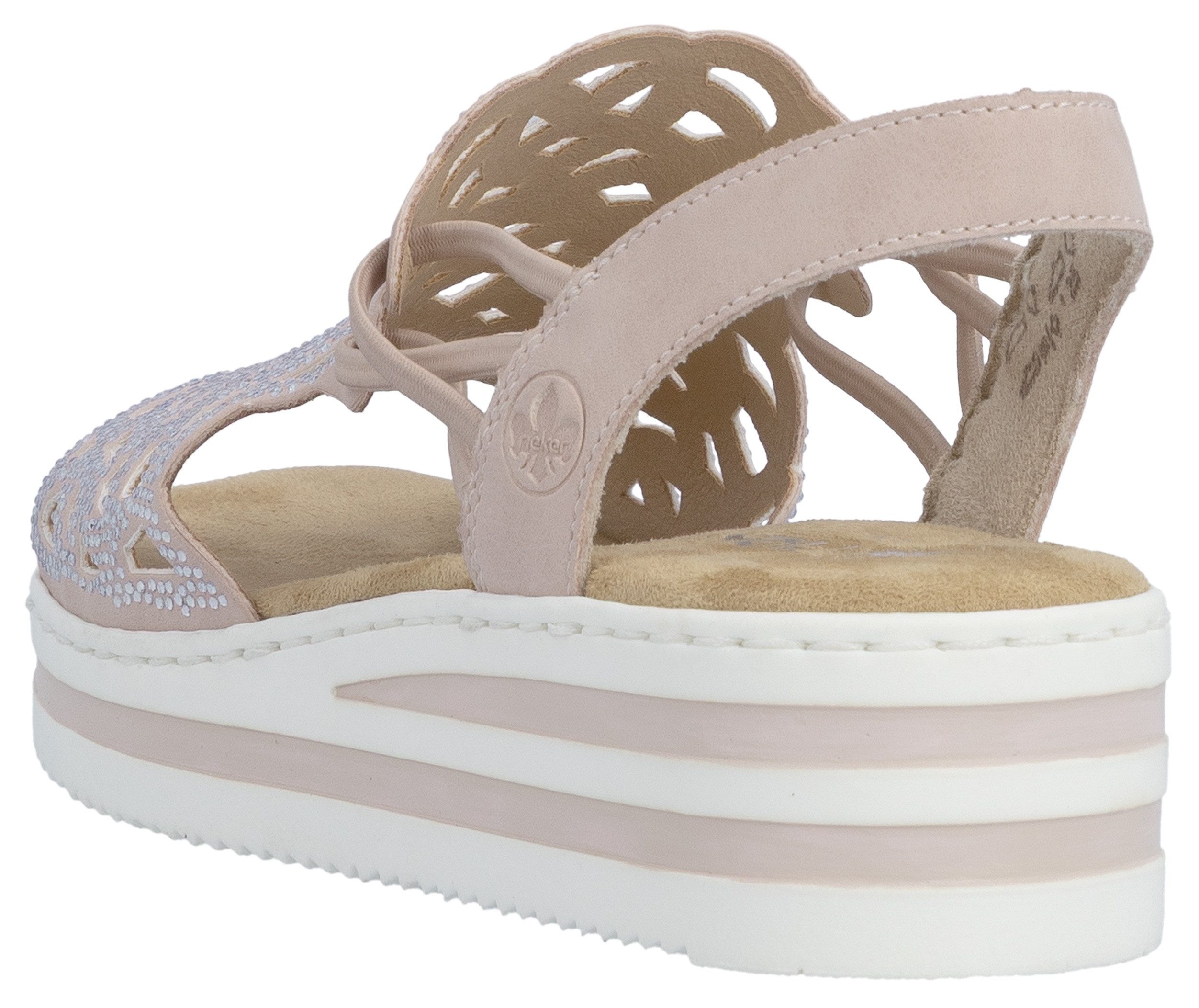 Rieker Keilsandalette Schlupfsandale, Sommerschuh, Urlaubsschuh mit Glitzersteine