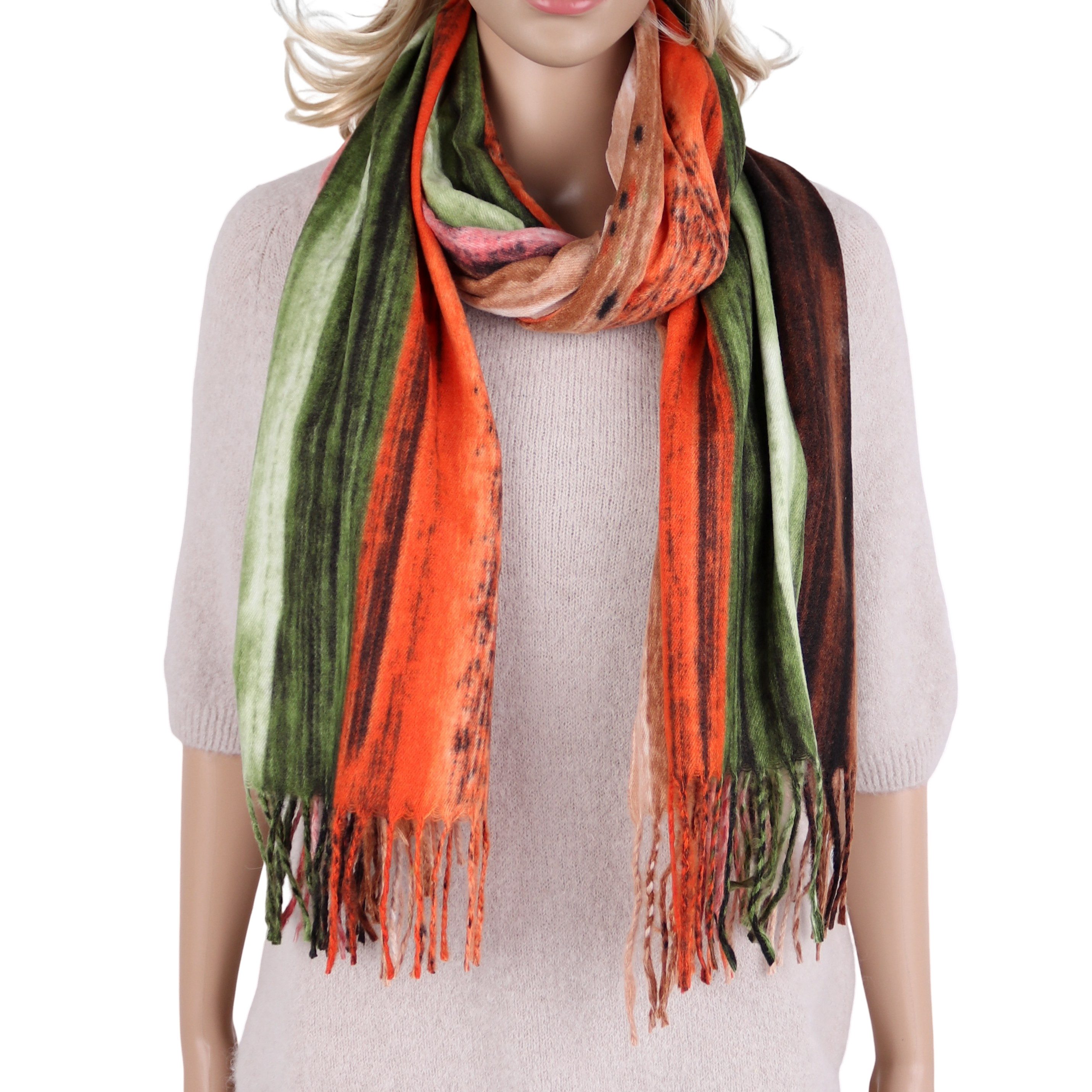 MIRROSI Modeschal weicher und warmer Schal Regenbogen Bunt mit Fransen, 70x180cm, (angesagtes Bunt Muster), Damen Halstuch ideal für Herbst und Winter