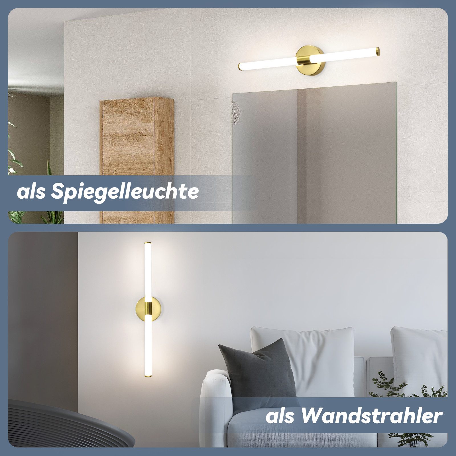 ZMH LED Spiegelleuchte 60CM lampe LED-8W 4000K Modern Wandleuchte für Keller Küche, Augenschutz, Einfache Installtion, LED fest integriert, Neutralweiß, LED-zimmerleuchte mit angenehmem Licht schrank