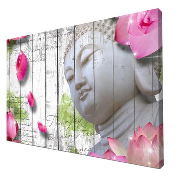 wandmotiv24 Leinwandbild Holz Blüten Buddha, Abstrakt (1 St), Wandbild, Wanddeko, Leinwandbilder in versch. Größen