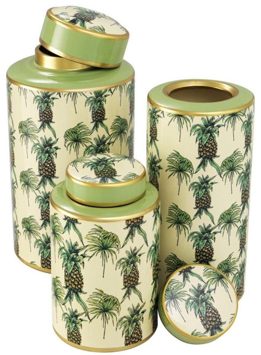 Dosen / Porzellan Grün Qualität Design Mehrfarbig 3er Casa Dekoobjekt Luxus Luxus Padrino Set Ananas -