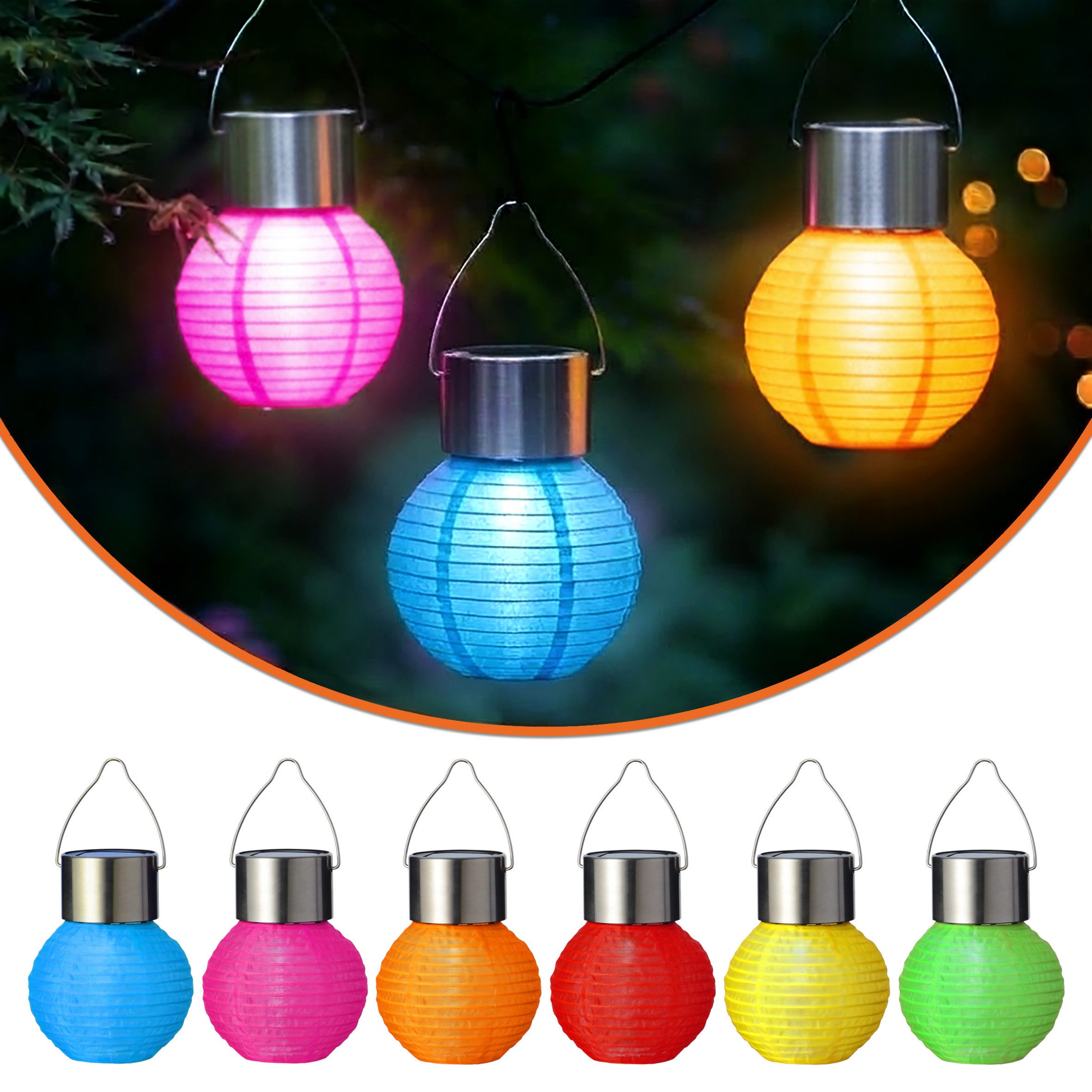 Spetebo LED Lampion Solar Mini Nylon Lampion zum Hängen 10 cm bunt - 6er Set, Solarbetrieben, LED fest integriert, kalt weiß, Dämmerungssensor