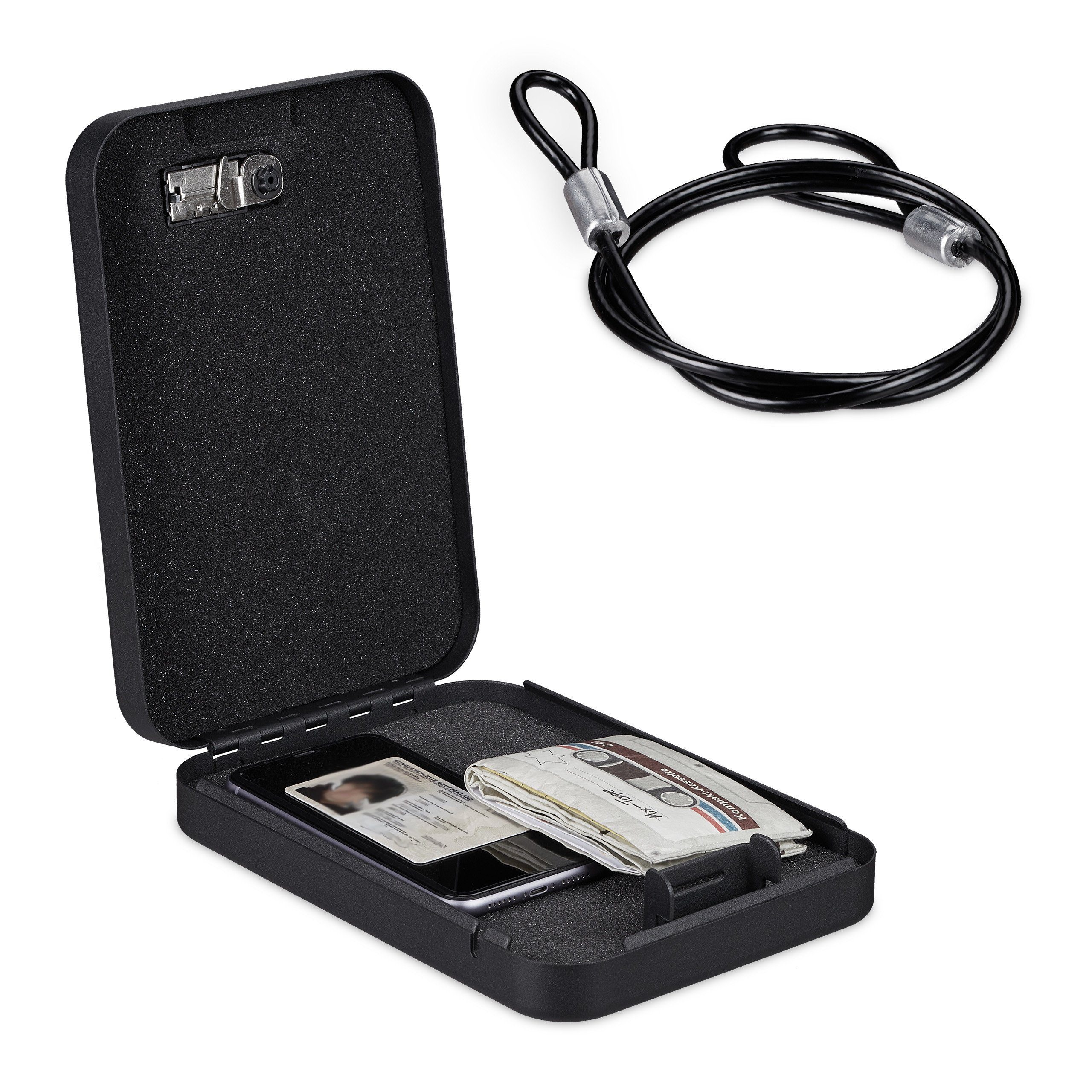 relaxdays Autotresor Sicherheitsbox tragbar mit Zahlenschloss