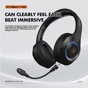 Sross Gaming Headset mit RGB Atemlicht&Mikrofon abnehmbar,Over Ear-Kopfhörer Gaming-Headset (Headset mit Mikrofon, Noise-Cancelling,Hi-Fi Stereo,Faltbare, Bluetooth Wireless)