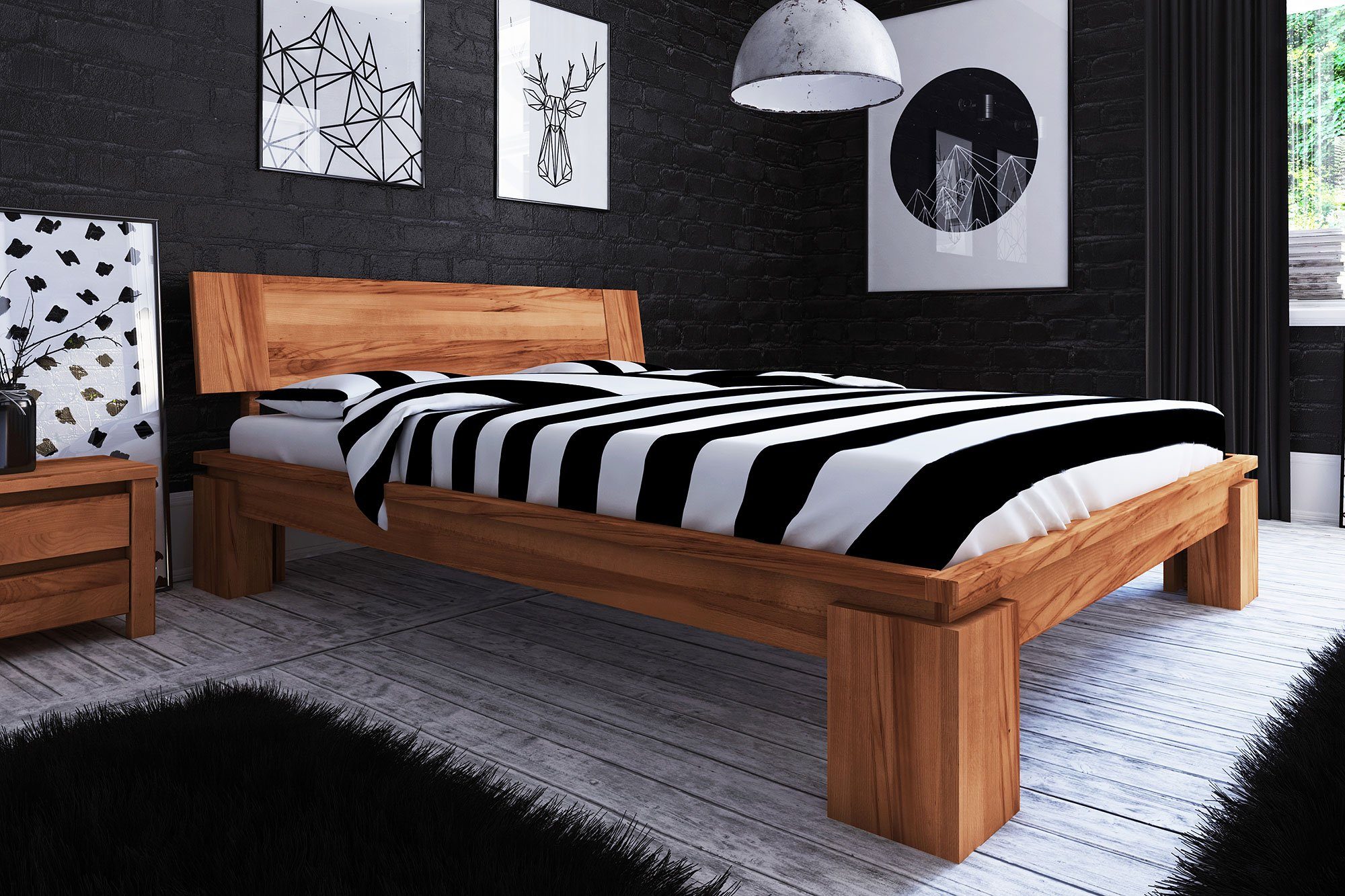byoak Bett VINCI 140 x 220 aus Massivholz, mit Holzkopfteil, Naturgeölt