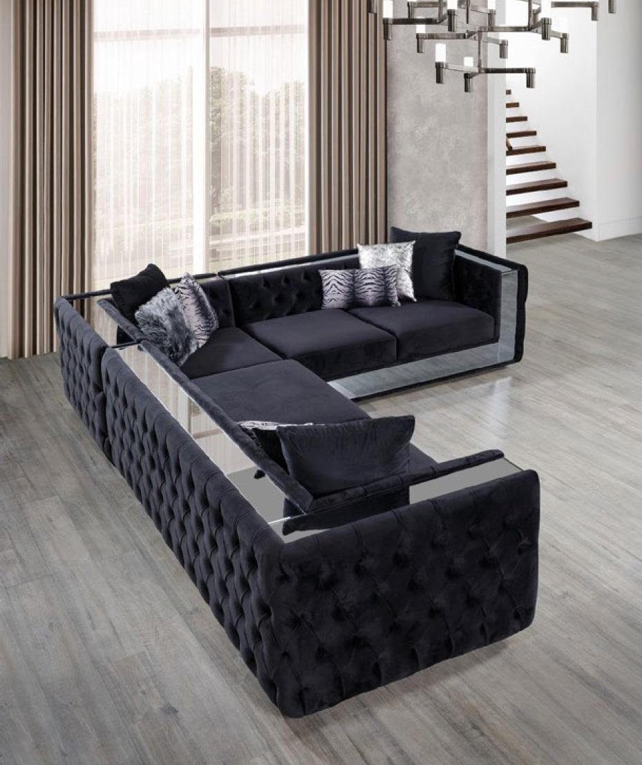 Polstersofa JVmoebel Schwarz Chesterfield Polster Ecksofa Sofa Garnitur Ecke Ecksofa