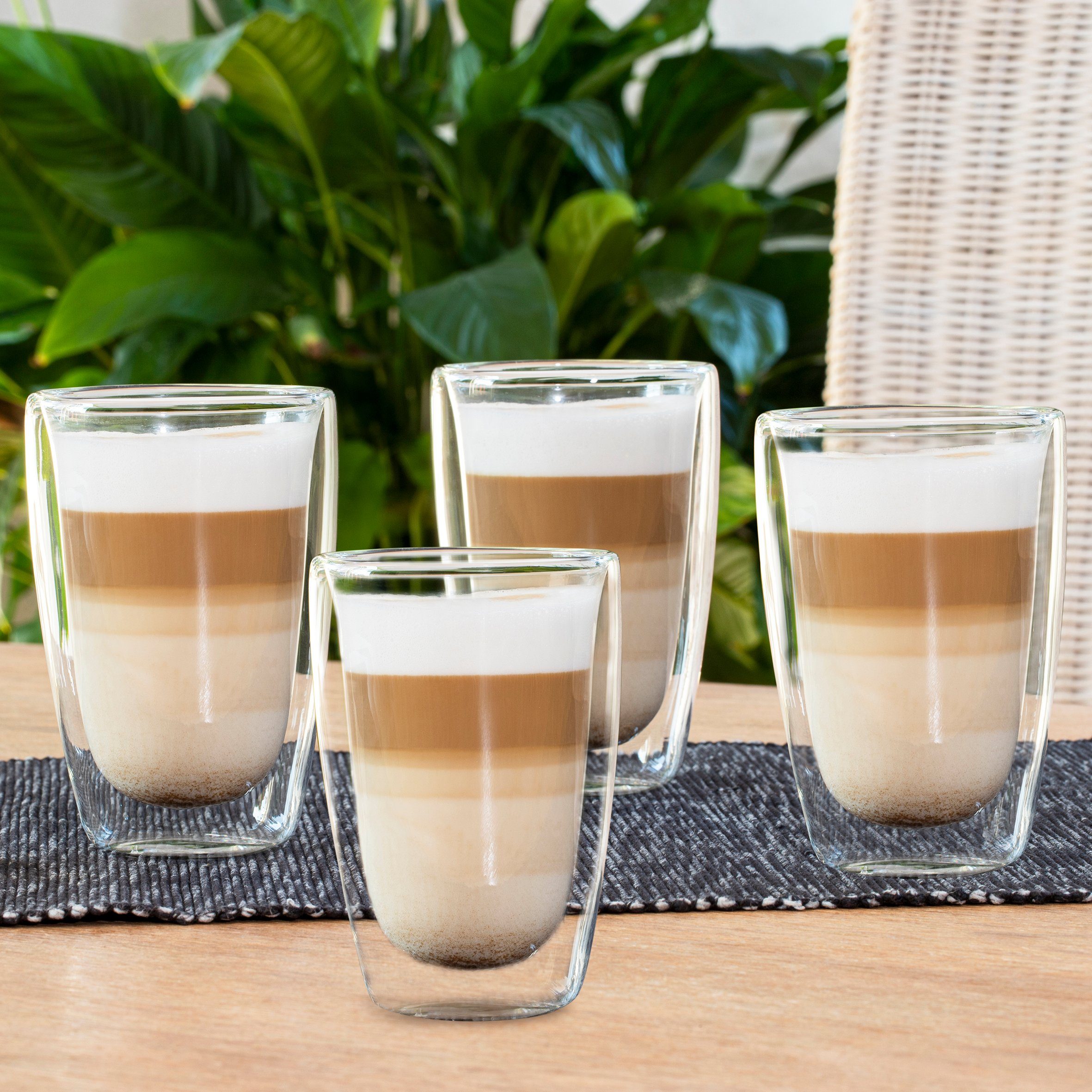 Haushalt International Latte-Macchiato-Glas Latte Macchiato-Gläser Doppelwandig isolierglas Extra lang warmhaltend, 6-tlg., 400ml, spülmaschinengeeignet, mikrowellengeeignet