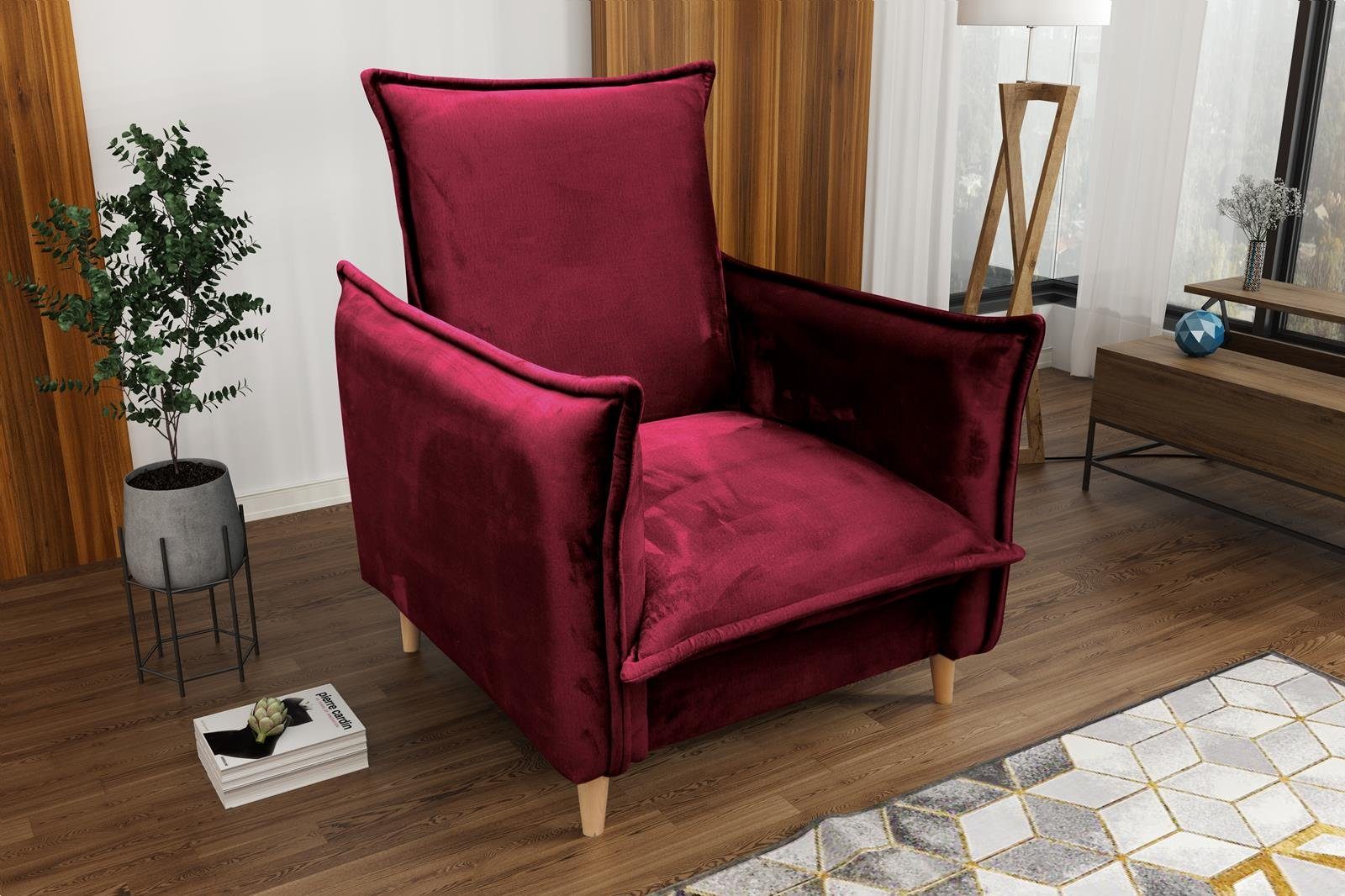 Beautysofa Sessel Pillow (Relaxsessel im sknadinavisches Design, Wohnzimmersessel), Polstersessel für Wohnzimmer, Armchair Kastanienrot (kronos 02) | Einzelsessel
