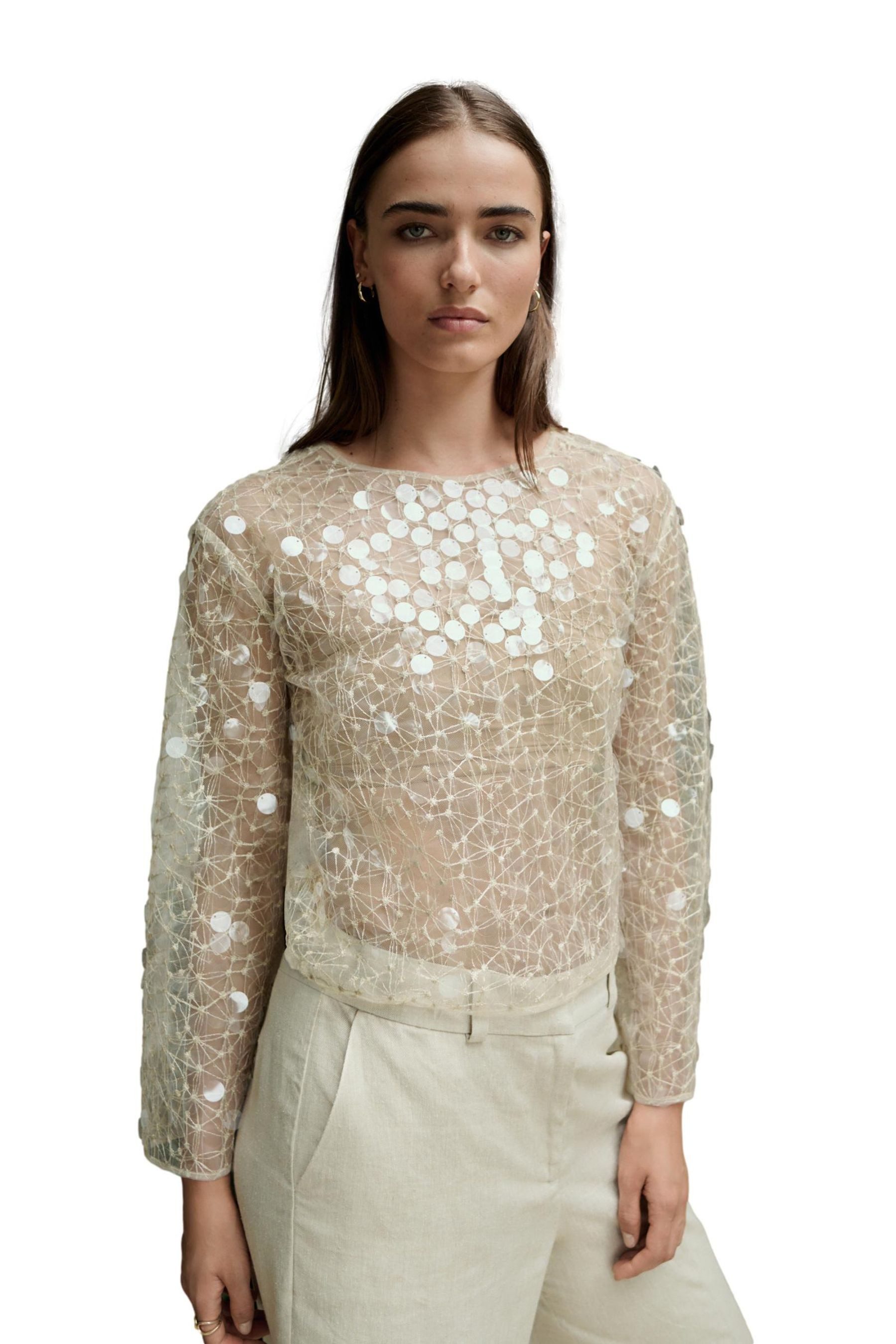 Next Paillettenshirt Transparentes Langarm-Oberteil mit Pailletten günstig online kaufen