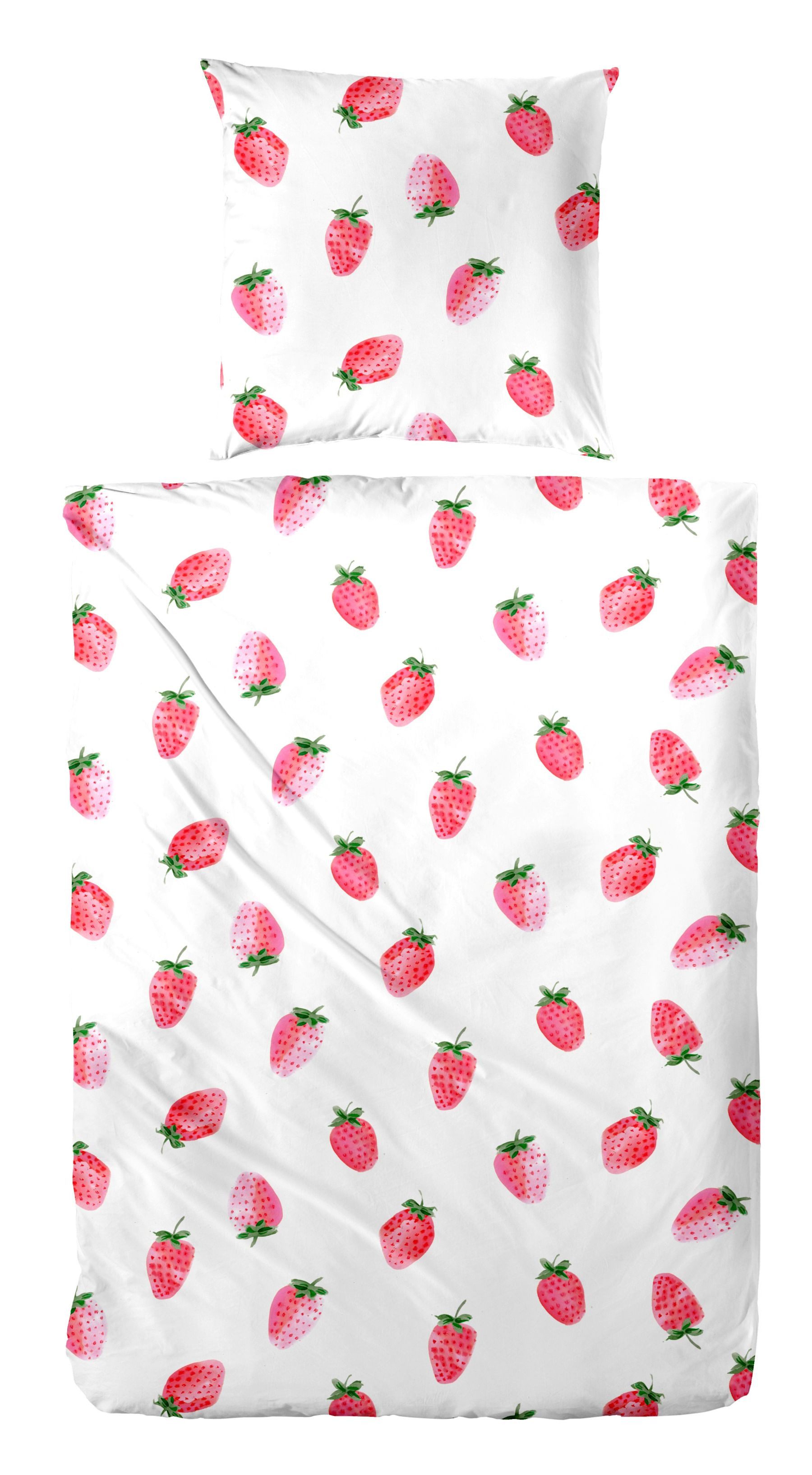 Primera Bettwäsche Primera Soft-Seersucker Bettwäsche 135x200 Erdbeere weiß 213074-002, Soft-Seersucker, 2 teilig, duftig leicht und hautsympatisch