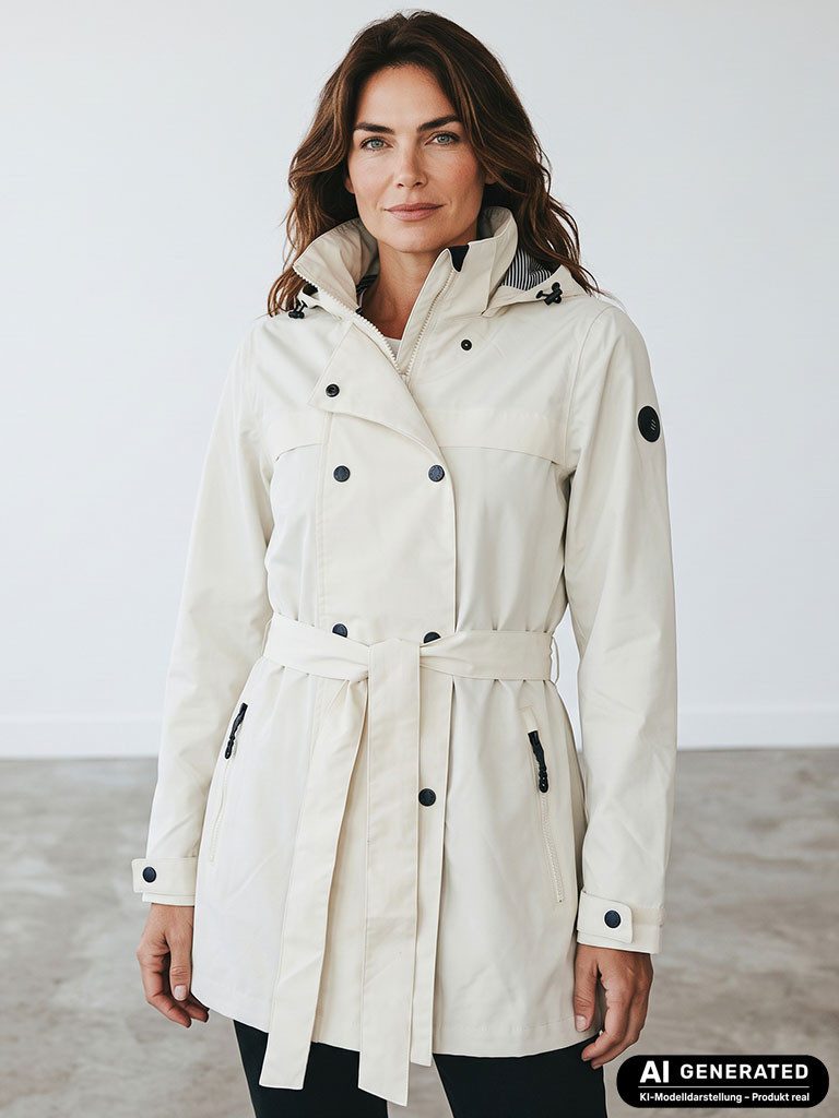 Dry Fashion Funktionsmantel Orth Damen Trenchcoat Wasserdicht - Outdoor-Mantel Winddicht Tailliert Atmungsaktiv, Verschweißte Nähte, Verstellbare und abnehmbare Kapuze