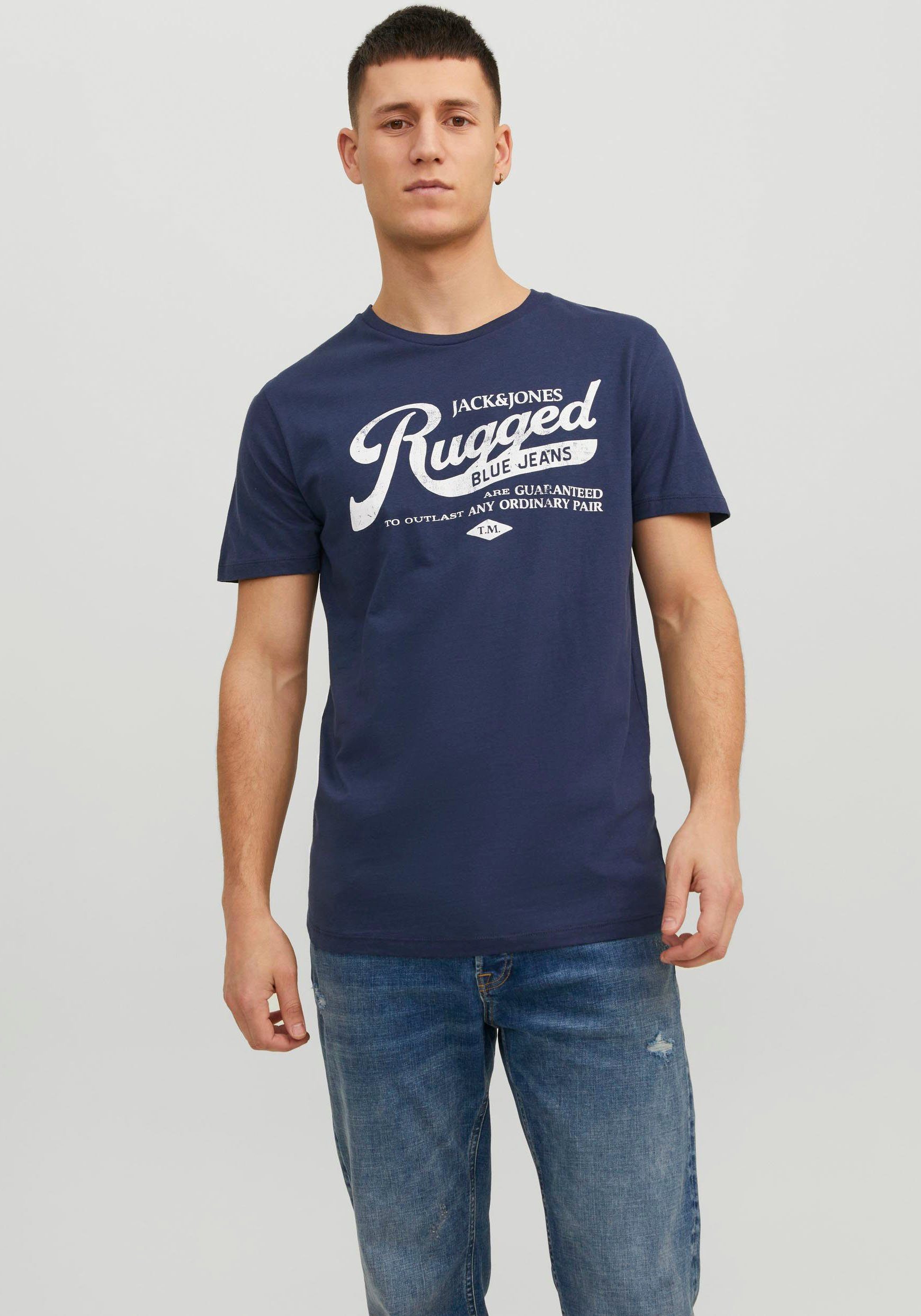 zeigen Sie anmutige Würde Jack & Jones Rundhalsshirt O-NECK Mood JJEJEANS NOOS TEE Indigo SS 23/24