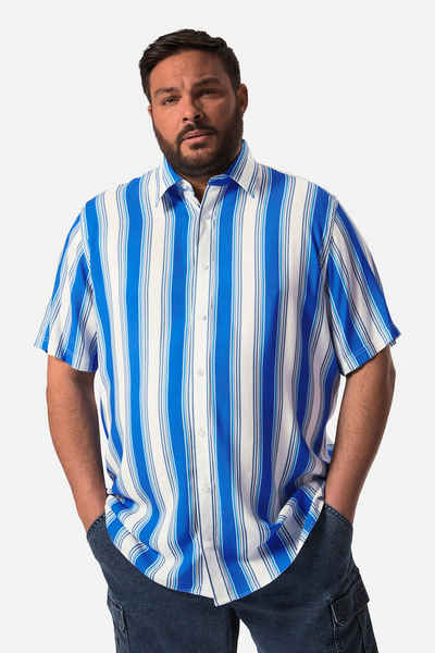 Men Plus Kurzarmhemd Men+ Hemd Halbarm Bauchfit Streifen Kentkragen