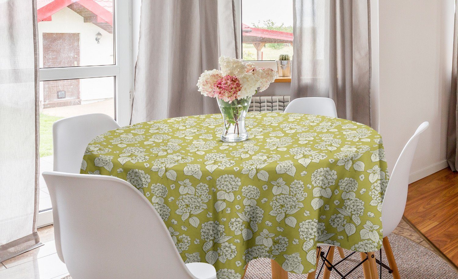 Hydrangea Tischdecke für Blumenweinlese Blume Esszimmer Kreis Abdeckung Dekoration, Tischdecke Abakuhaus Küche