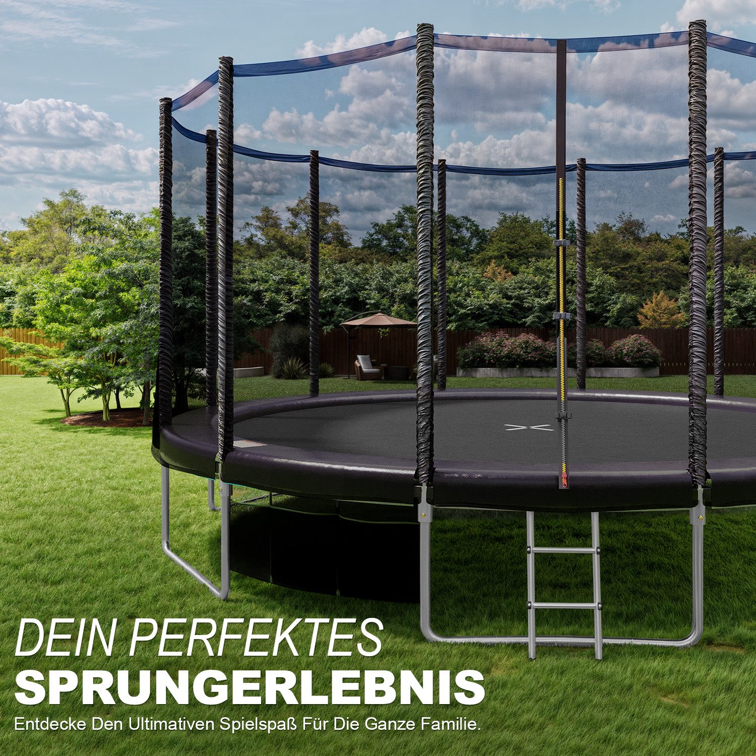 HOMALL Gartentrampolin Ø 228 cm Kindertrampolin Outdoor Trampolin, Ø 427 cm, (Mit Sicherheitsnetz, Sprungtuch und Leiter Ø228/305/366CM,Verstärkte Halterung)