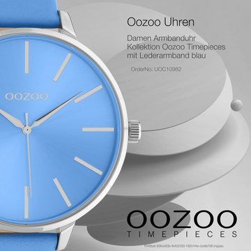 OOZOO Quarzuhr Oozoo Damen Armbanduhr Timepieces, Damenuhr rund, extra groß (ca. 48mm) Lederarmband, Fashion-Style