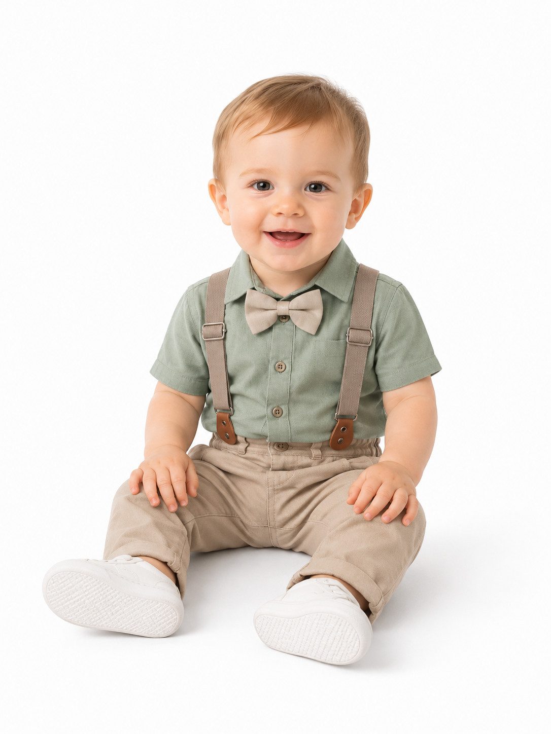 Lorey Medtec Anzug 4-teilig Jungen Outfit, Set: Body, Hose, Fliege, Hosenträger, 100% Baumwolle (Body + Hose + Fliege + Hosenträger)