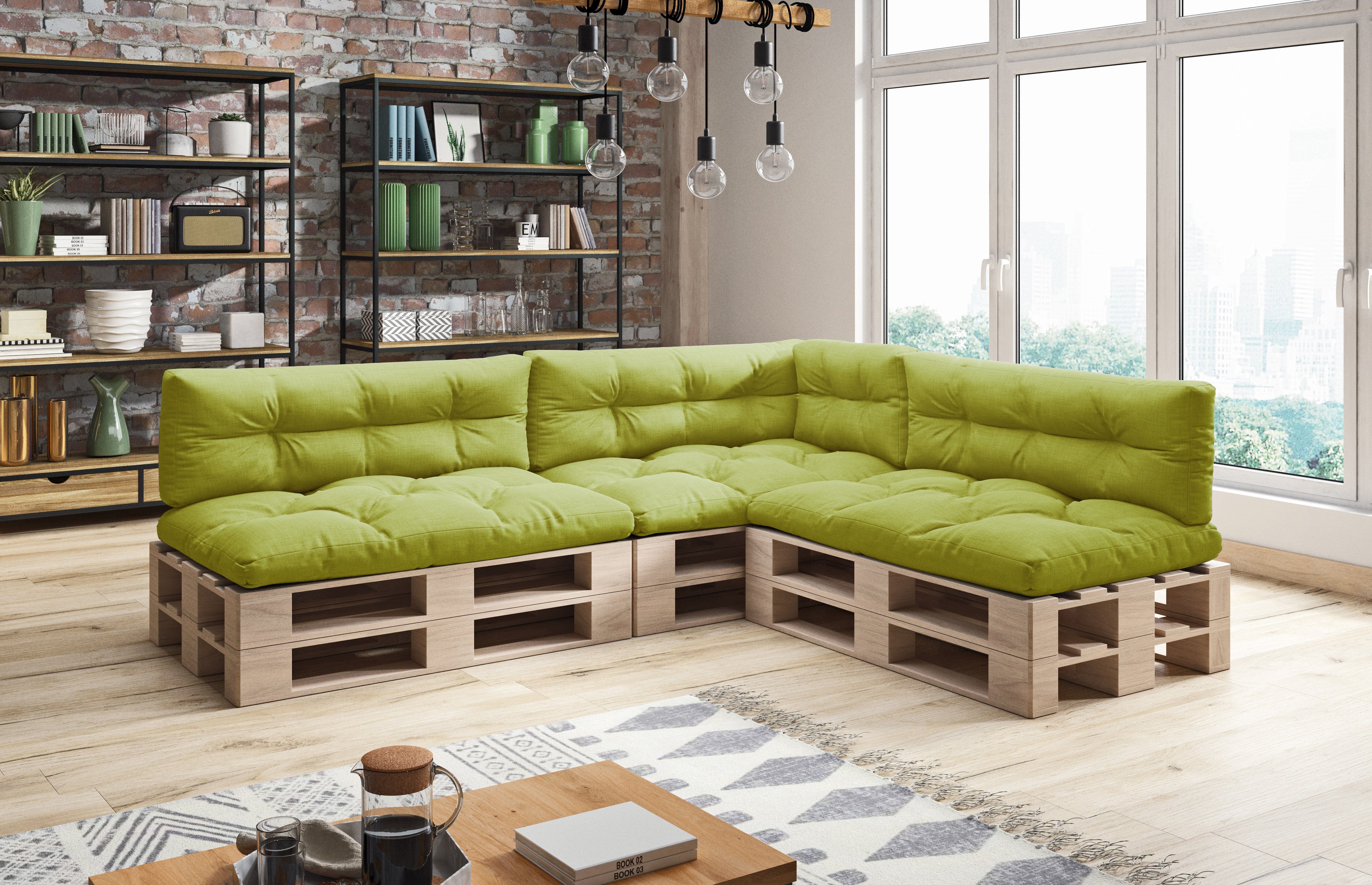 sunnypillow Palettenkissen 7er Set: 3x Sitzkissen + 3x Rückenkissen + 1x Seitenkissen, palettenmöbel palettencouch polsterauflage 120 x 80