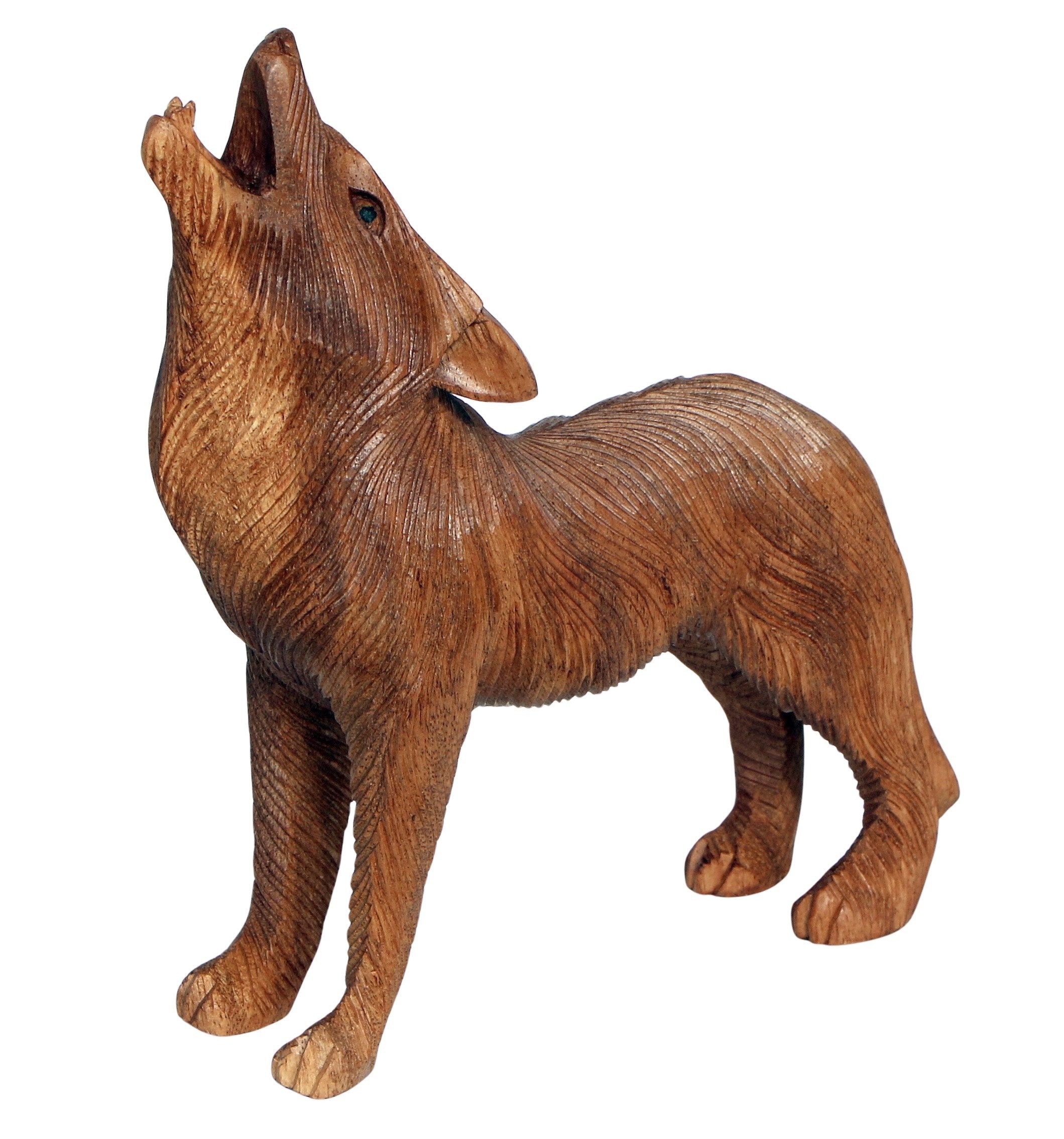 Wogeka Tierfigur heulender Wolf Holz Figur Tier Dekoration Statue