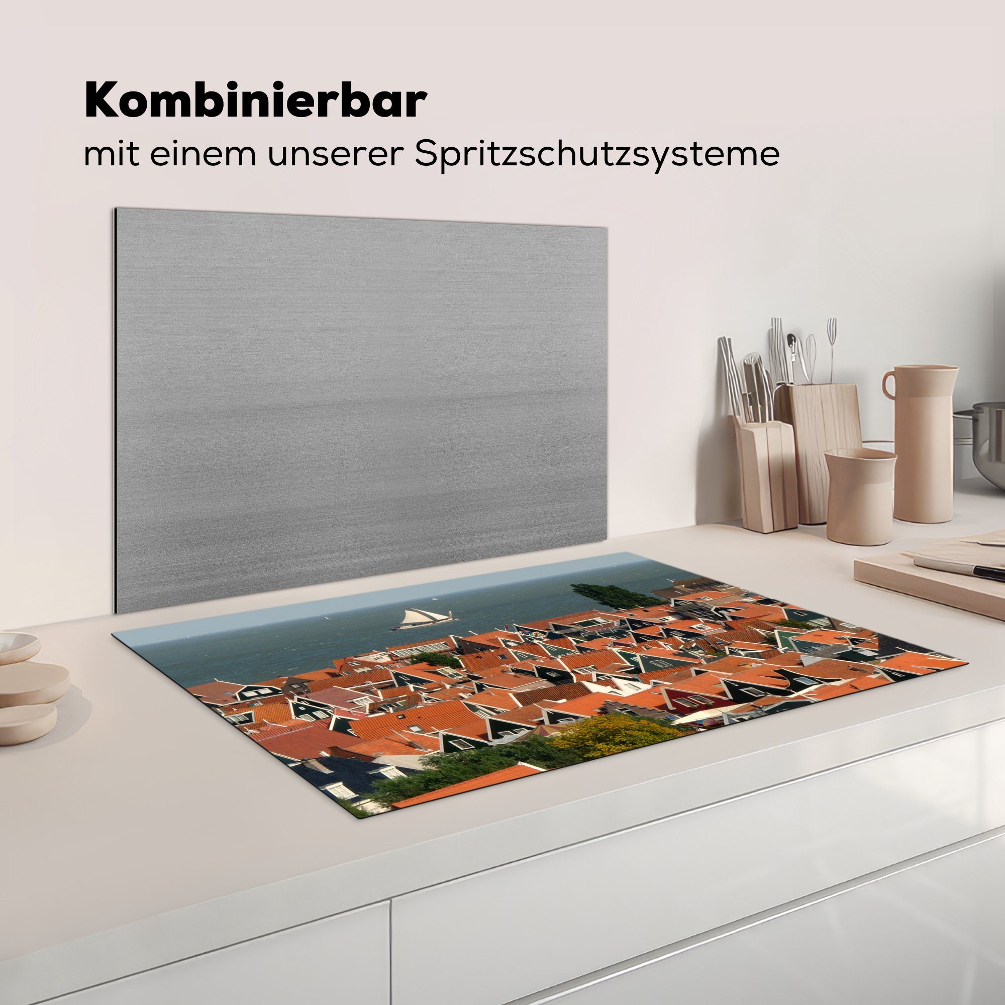 am (1 cm, die Meer, MuchoWow Vinyl, Schutz Herdblende-/Abdeckplatte 81x52 tlg), Ceranfeldabdeckung für Volendam Induktionskochfeld küche,