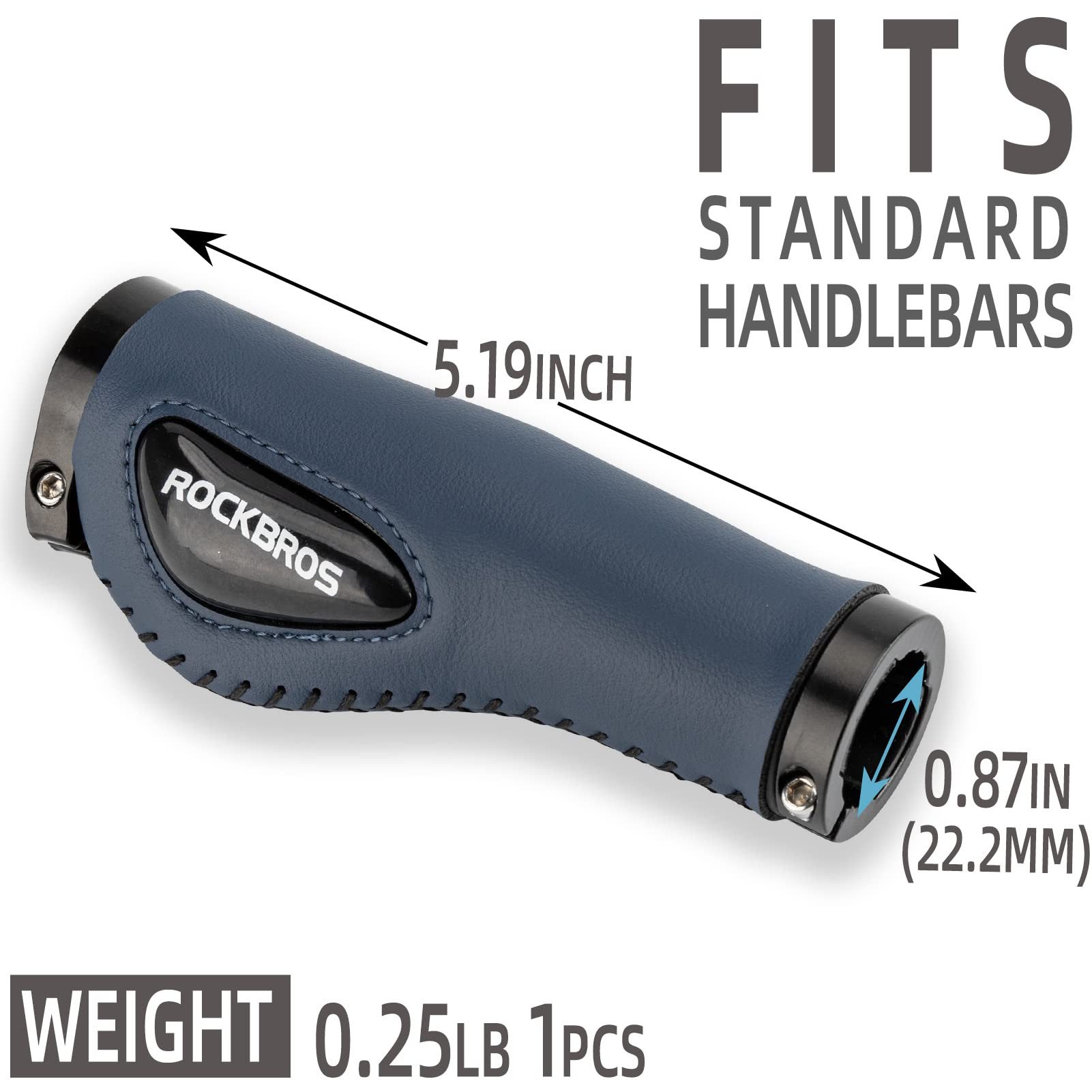 ROCKBROS Fahrradlenkergriff 22,2 mm Rutschfeste MTB Lenkergriffe mit Gel & PU Leder (für Fahrrad, Mountainbike, E-Bike, Rennrad), mit Lock-On Design, Stoßdämpfe – Bild 5 von 5