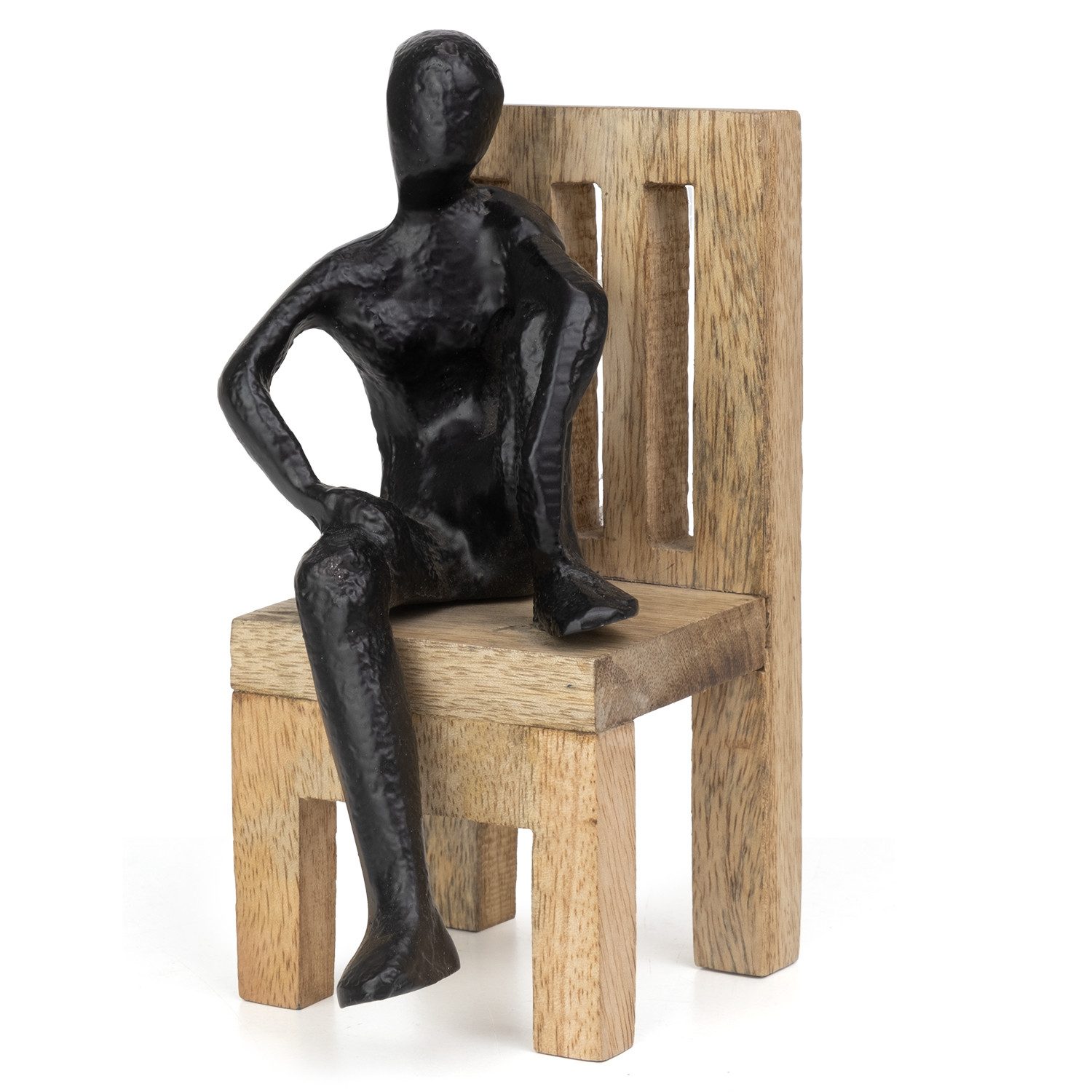 Moritz Skulptur Mann auf Stuhl schwarz 13 cm, Holz, Tischdeko, Fensterdeko, Wanddeko, Holzdeko, Weihnachtsdeko