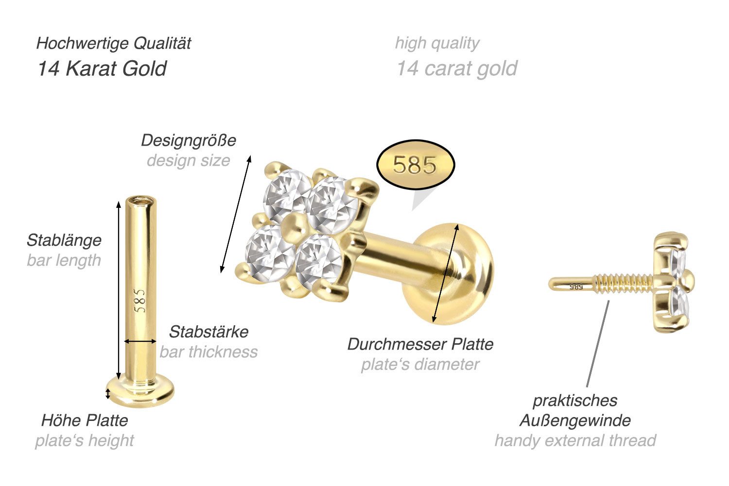 PIERCINGLINE Piercing-Set 14 Karat Gold Labret günstig online kaufen