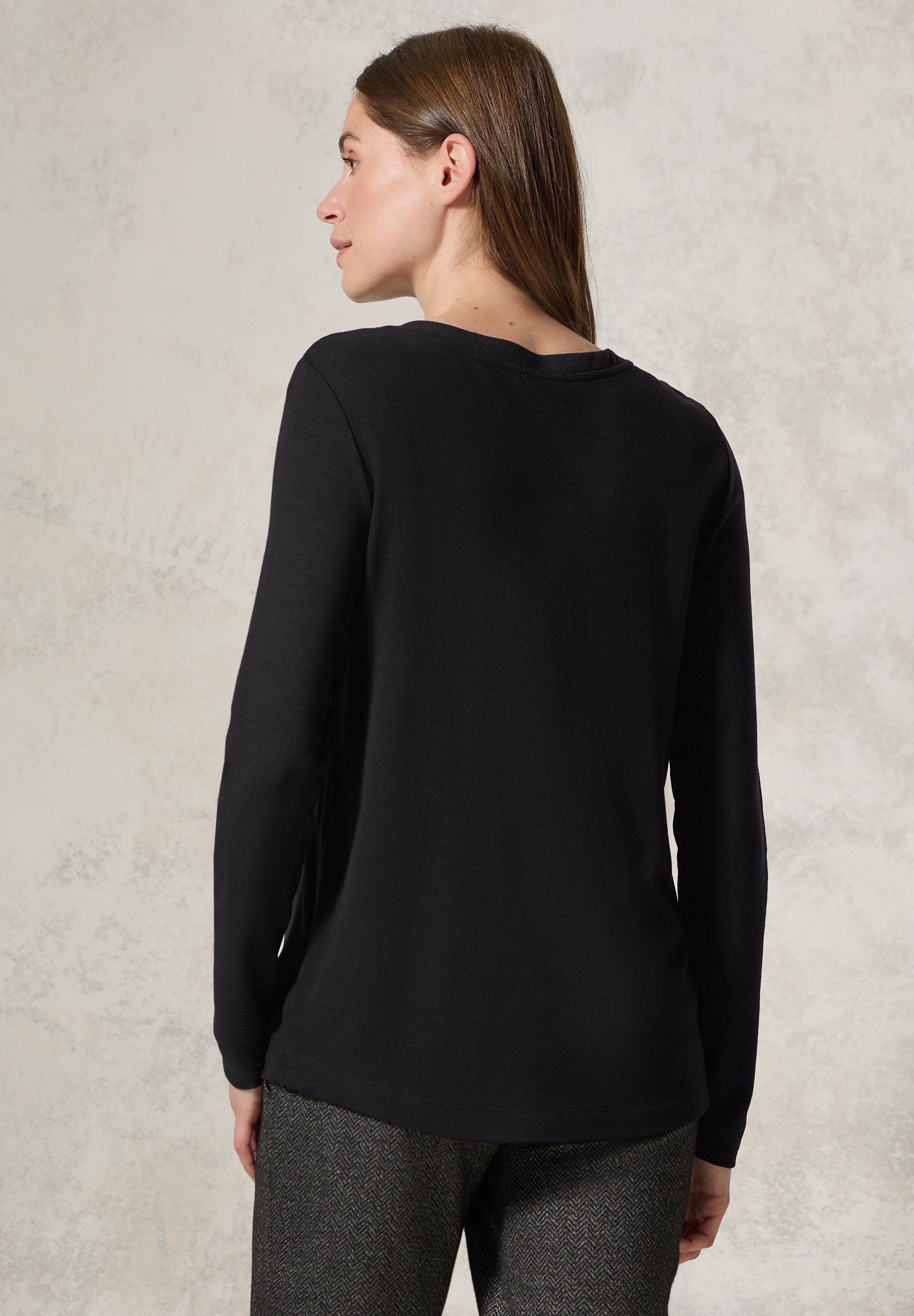 CECIL Langarmshirt mit geschlitztem Rundhalsausschnitt