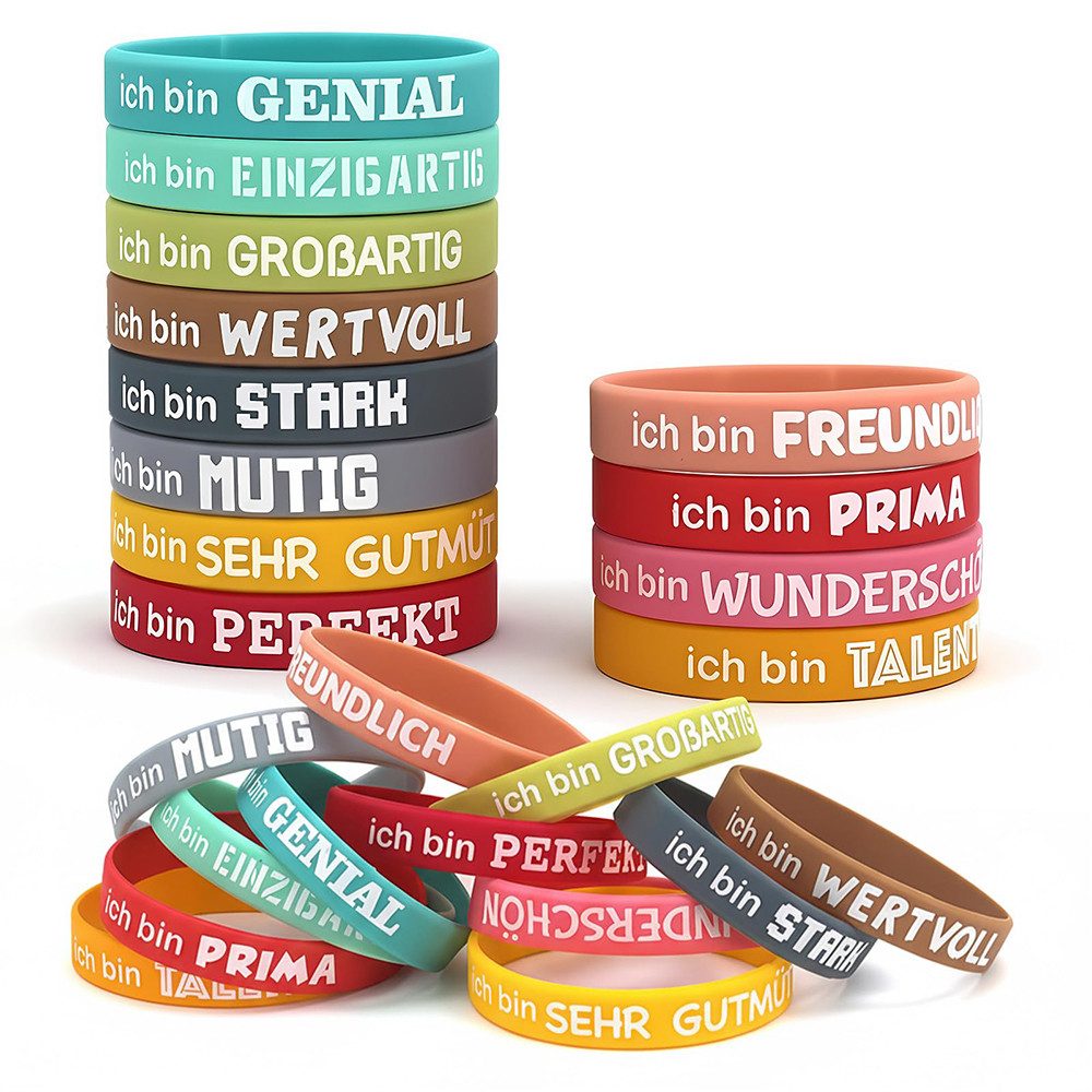 Zaewry Armband 36 Stück Motivationsarmbänder Kinder, Silikon Armband,Silikonarmbänder (24-tlg), kleine geschenke für kinder,Kindergeburtstags-Partybeutel für Teenager