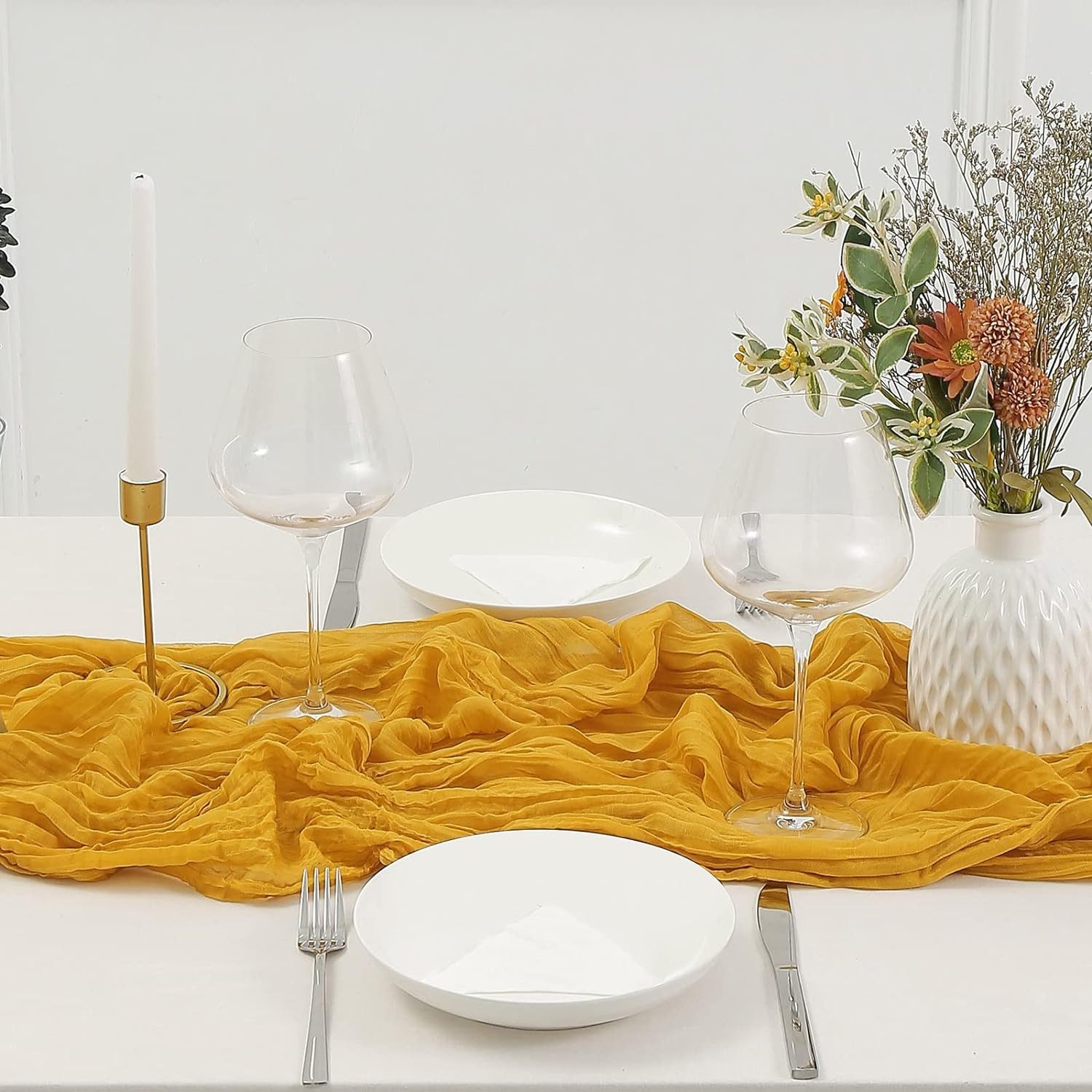 Minicloss Tischläufer Bali-Gaze mit Falten Tischdecke Bohemian Tabelle Flagge (1-tlg), 90 x 300 cm Romantische Tischdecke Dekoration