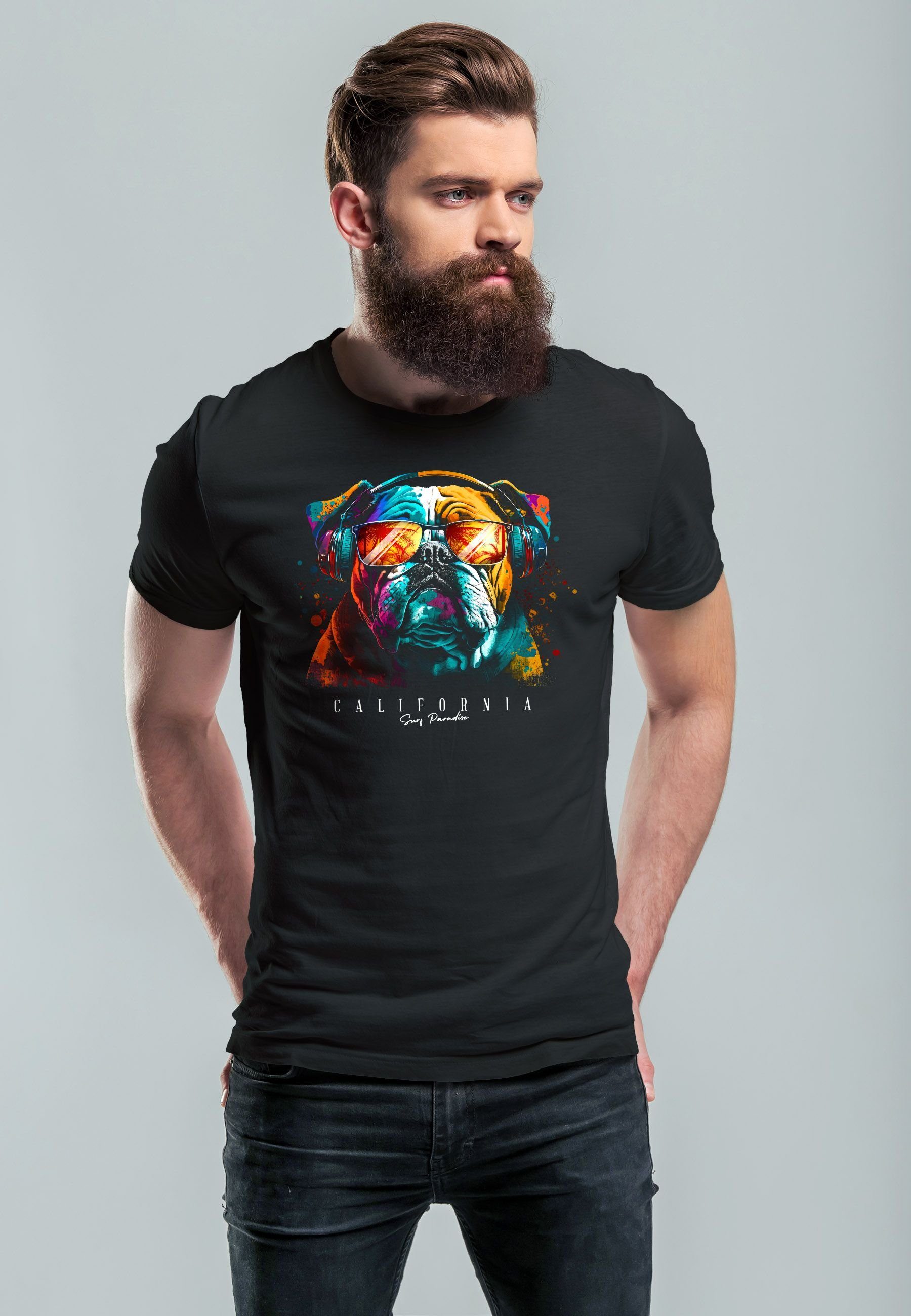 Neverless Print-Shirt Herren T-Shirt Print California Bulldog Musik Kunst M günstig online kaufen