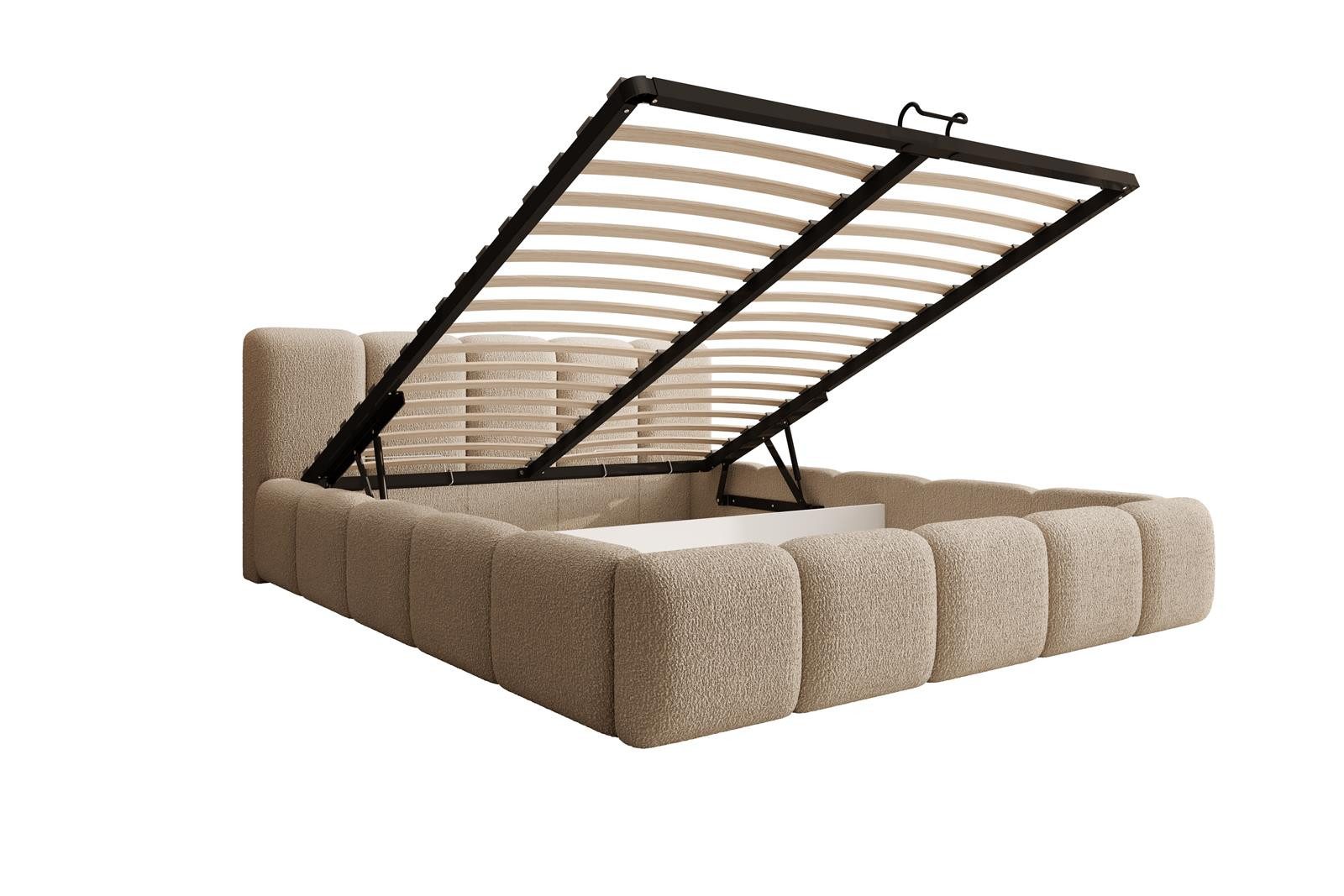 Compleo Polsterbett mit niedriges Kopfteil, Design Bett Abgerundet mit dicker Polsterung