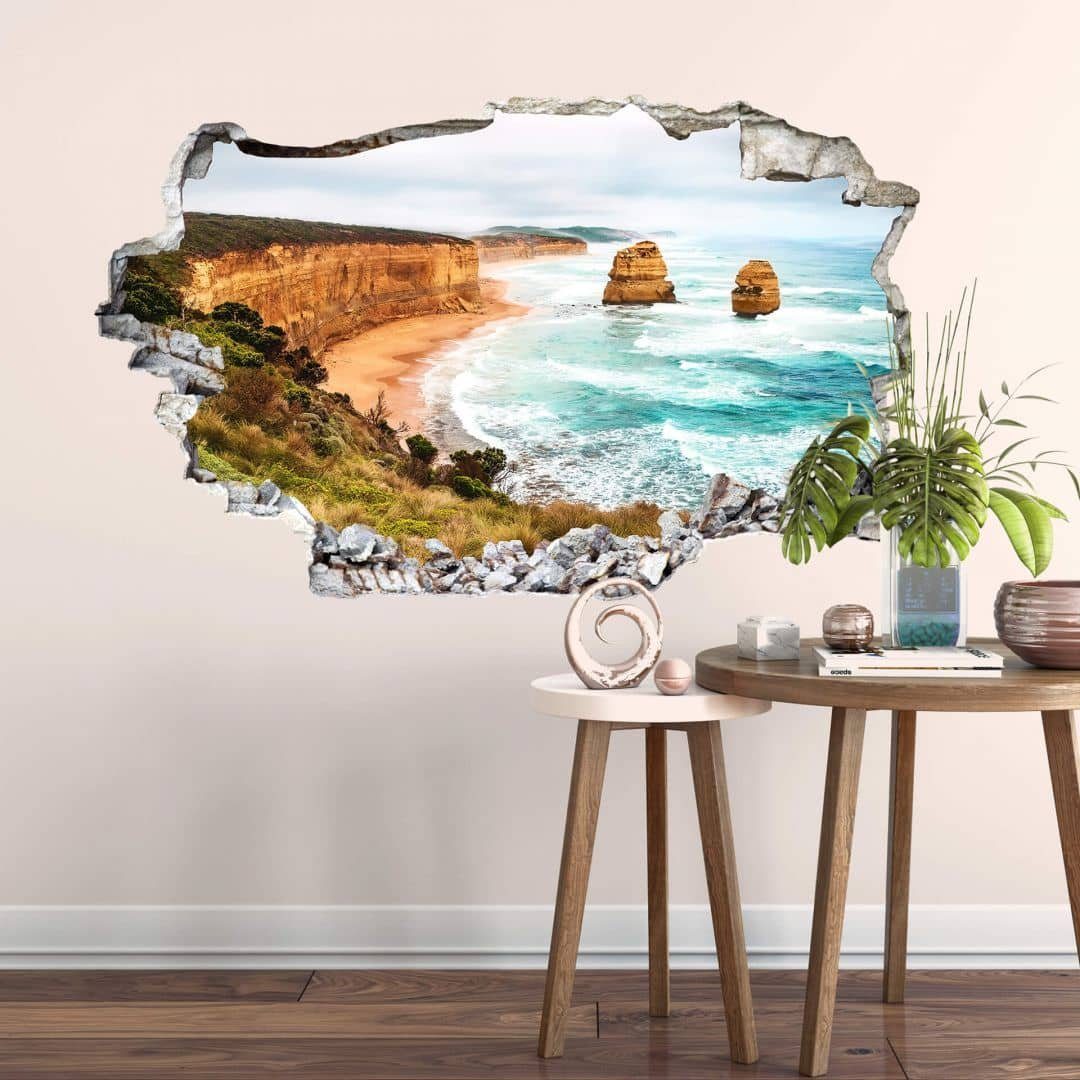 K&L Wall Art Wandtattoo 3D Wandtattoo Aufkleber Australien Klippen Küste Wandsticker Cliff Rocks, Mauerdurchbruch Wandbild selbstklebend