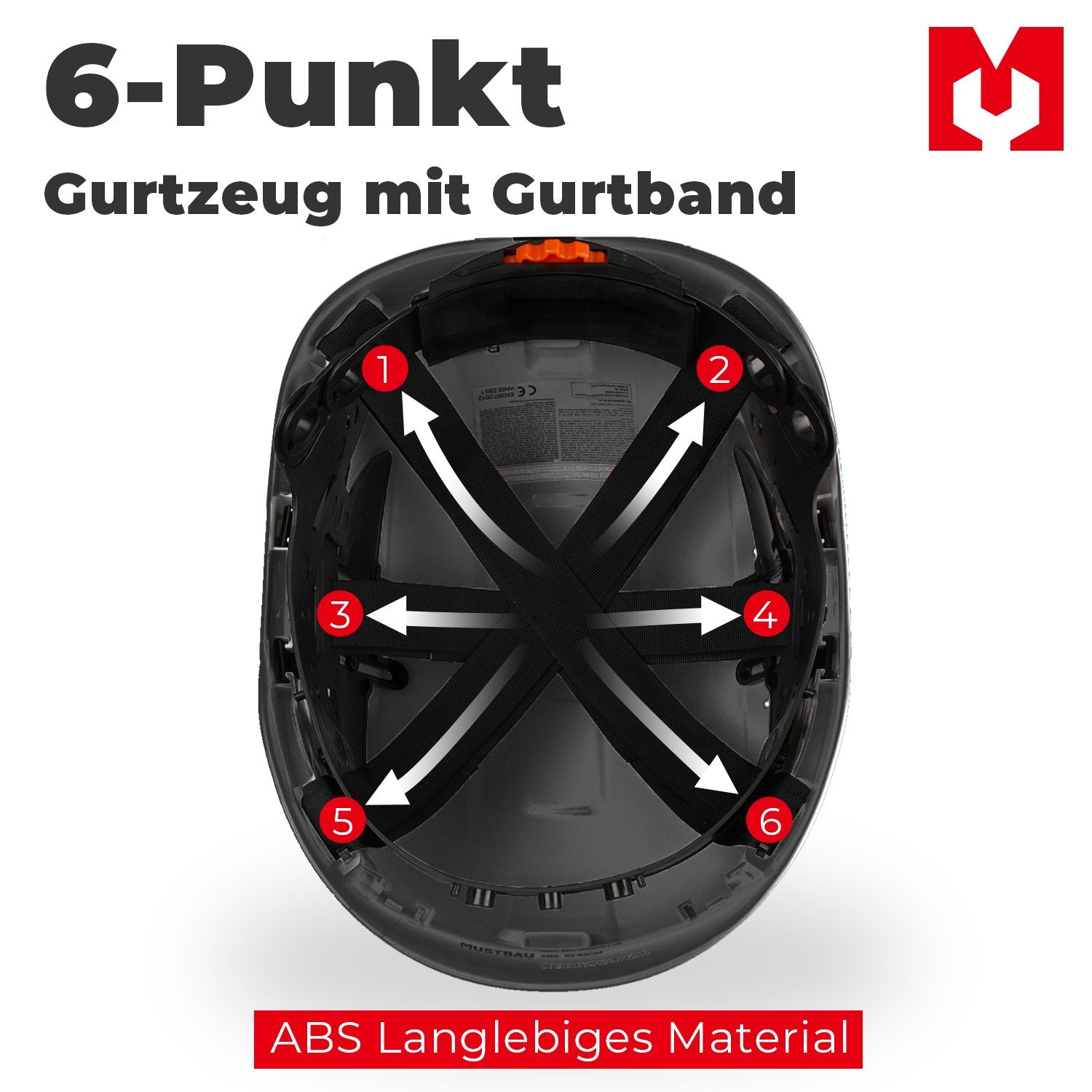 Mustbau Schutzhelm Arbeitshelm, EN397, ABS-Material, 53-63cm Verstellbarer Kopfumfang, Sicherheitshelm Bauhelm mit Anti-Beschlag-Brille und Schweißband