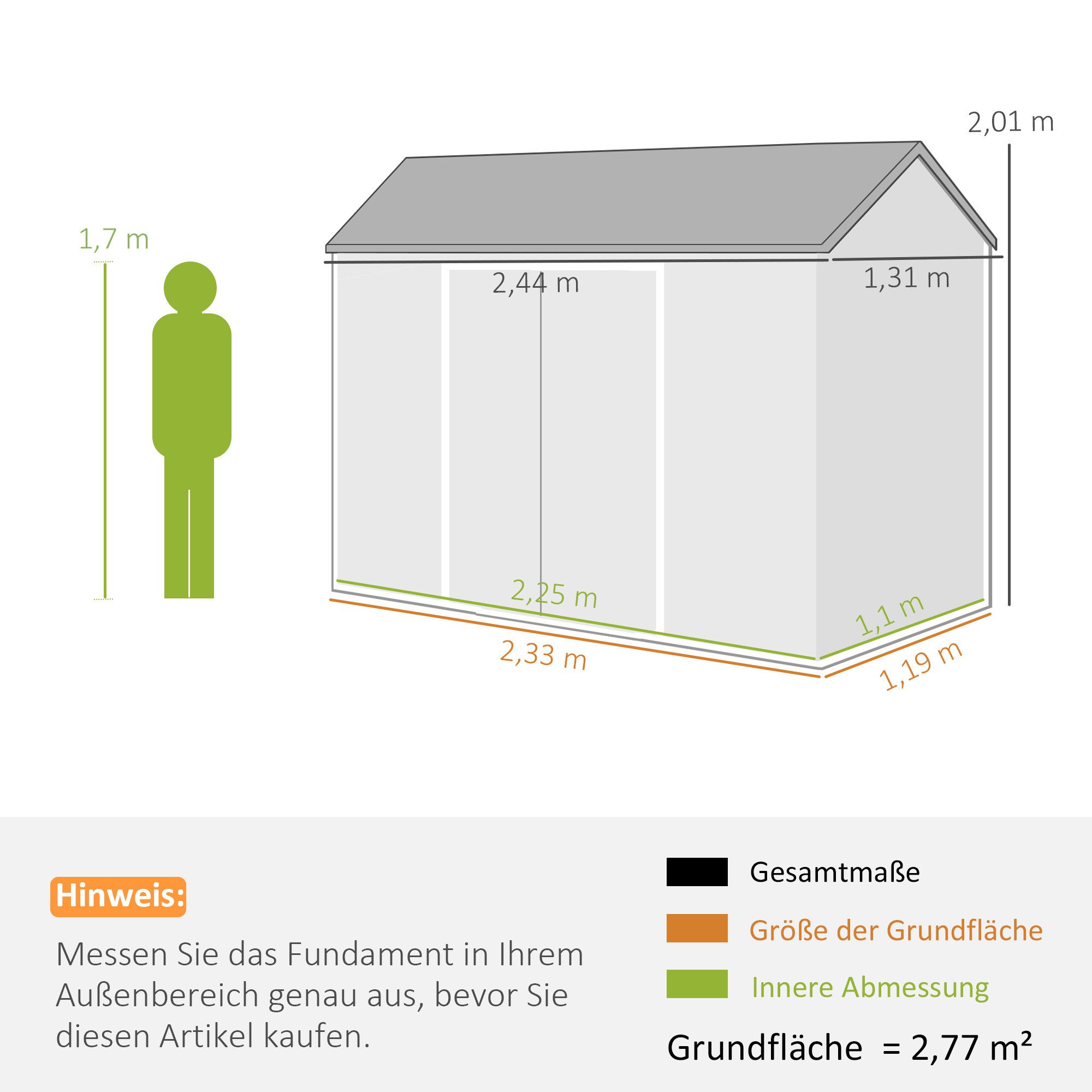Outsunny Gerätehaus mit Holzoptik, 2 Fenster, Satteldach, Doppeltür, Belüftung, Boden, BxT: 244x131 cm, (Geräteschuppen, 1 St., Gartenschuppen), für Werkzeuge Fahrrad