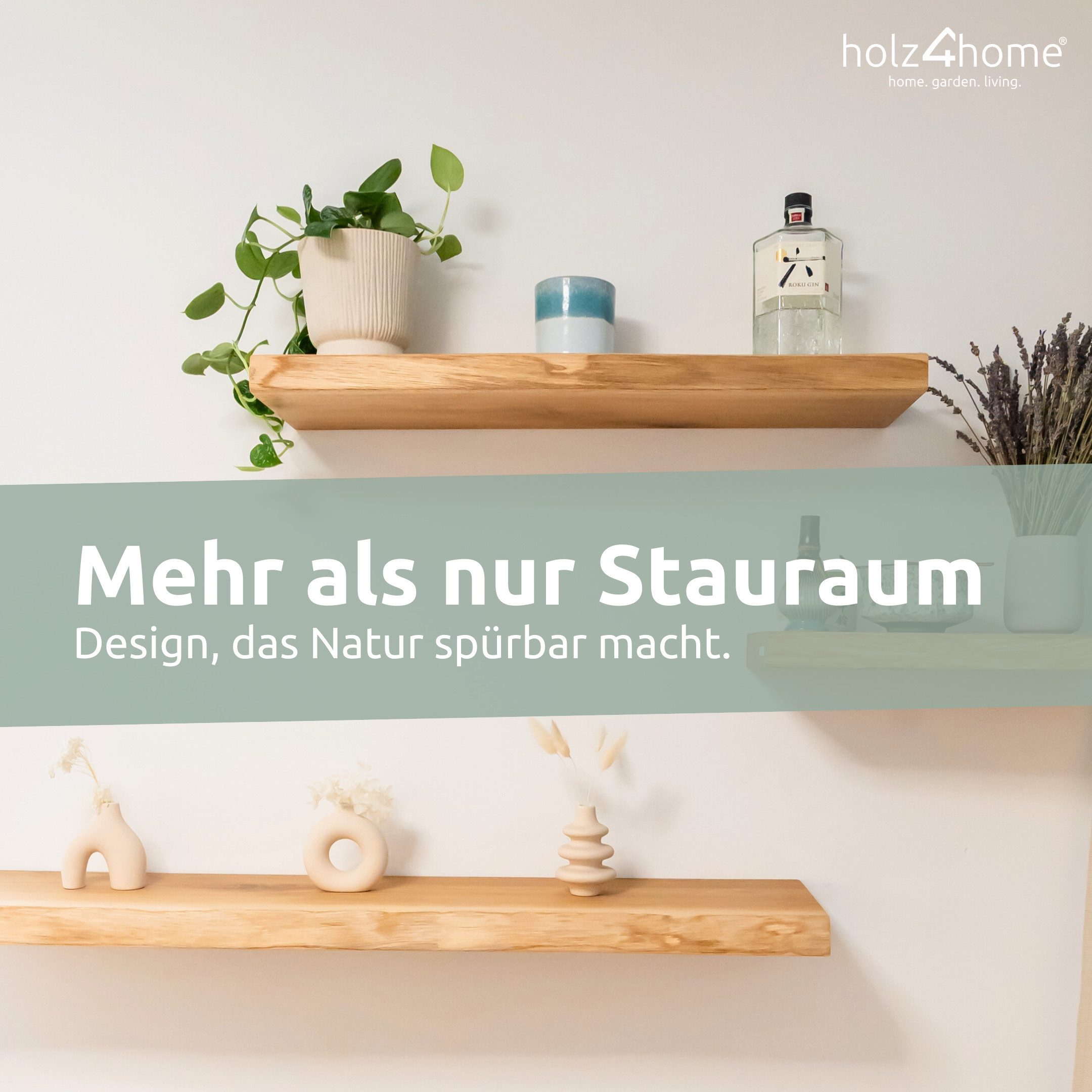holz4home® Wandregal aus Massivholz Eiche Natur I Schwebendes Regal I Unsichtbare Halterung, Naturgeölt
