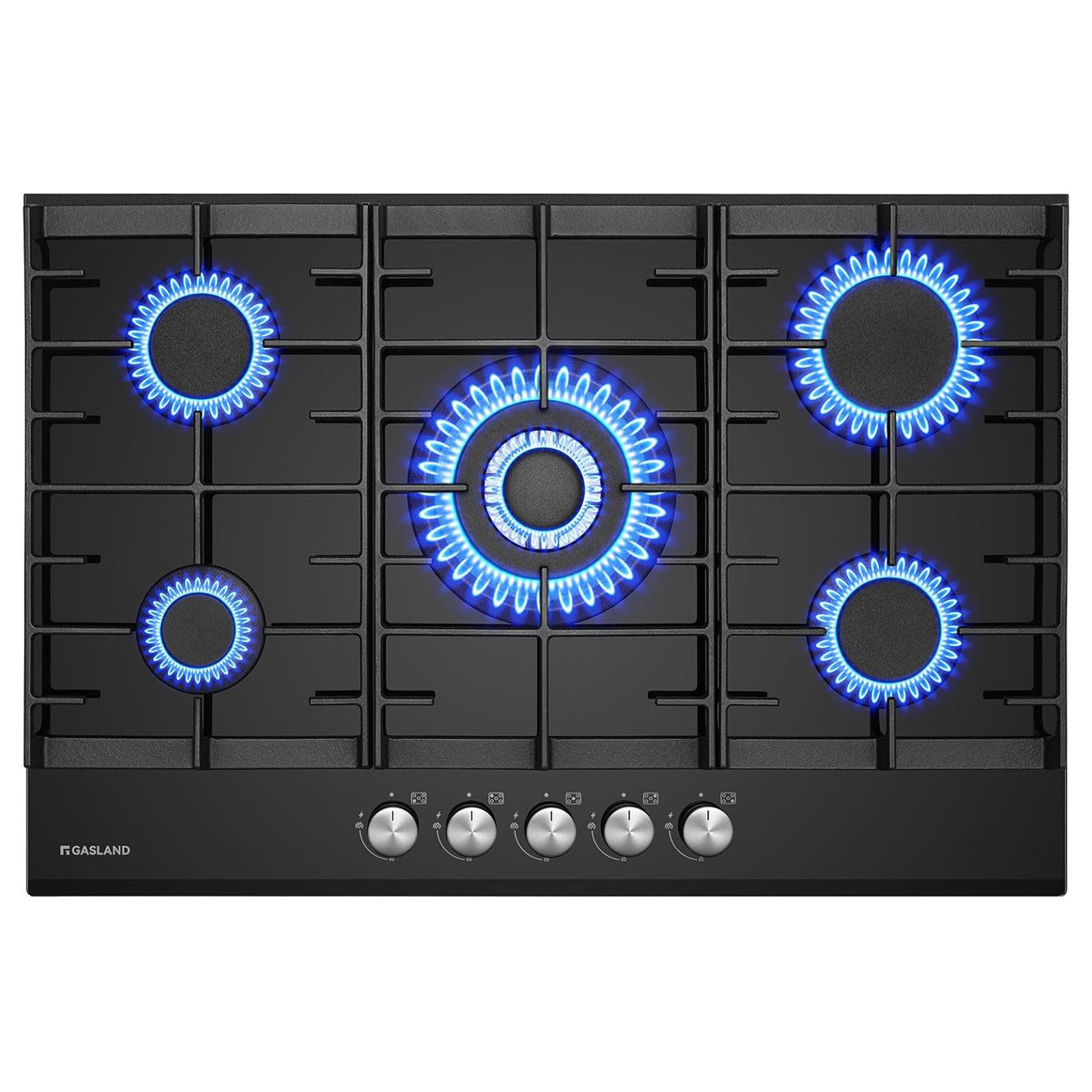 GASLAND Gas-Kochfeld GH2805BG1FC, 5-flammiges Gas-Kochfeld mit Wok, 76 cm, 10400 W, LPG/Erdgas, Schwarz
