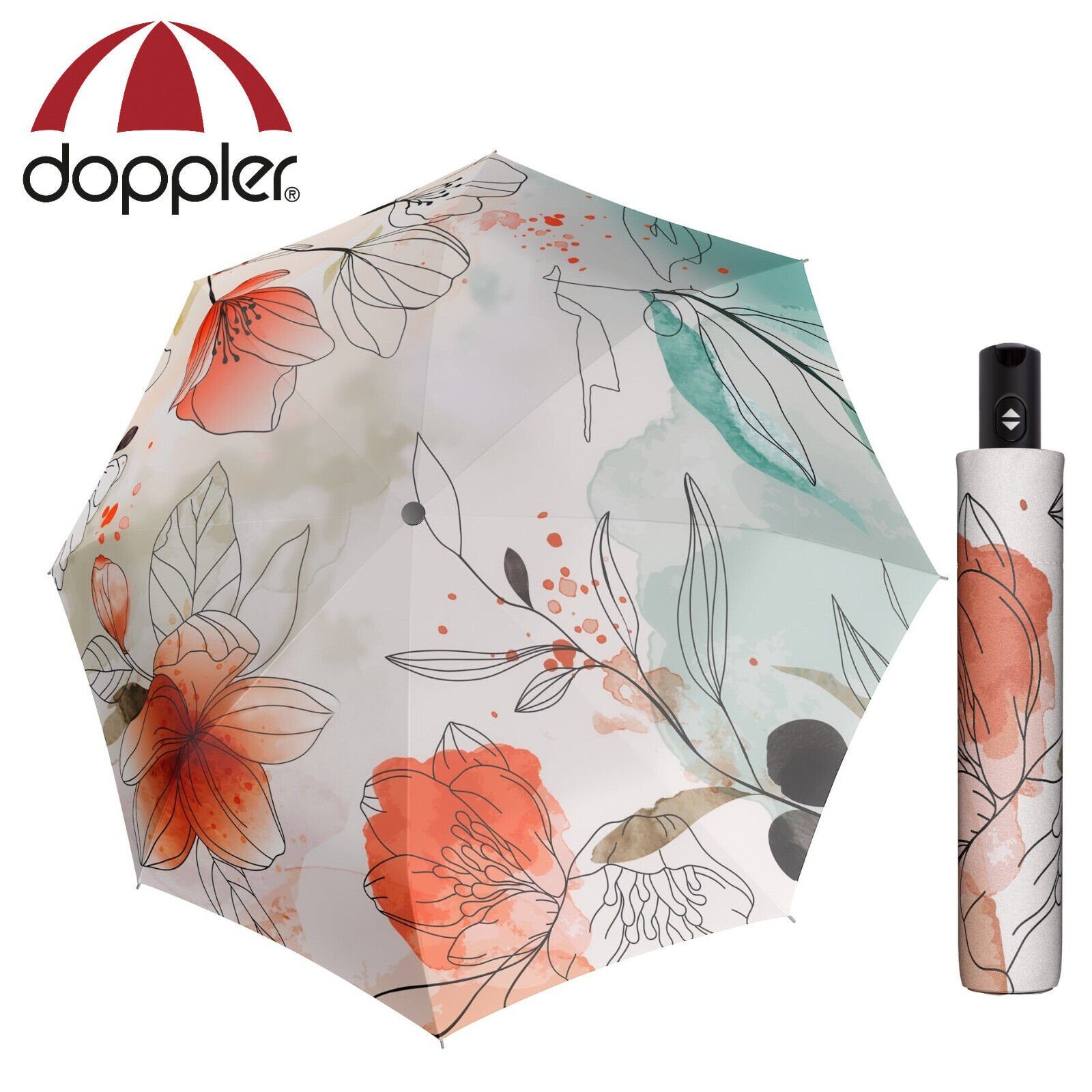 carbonsteel magic doppler® Floral Taschenregenschirm 150km/h sturmsicher Regenschirm bis