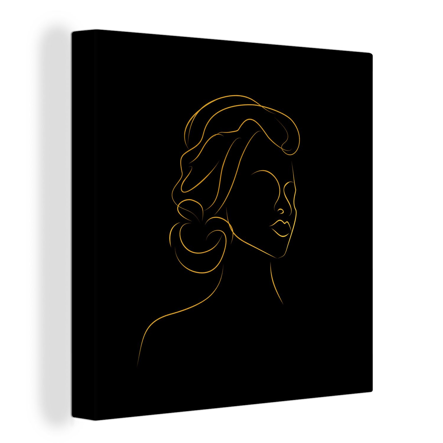 OneMillionCanvasses® Leinwandbild Frau - Schwarz - Gold - Strichzeichnung, (1 St), Leinwand Bilder für Wohnzimmer Schlafzimmer