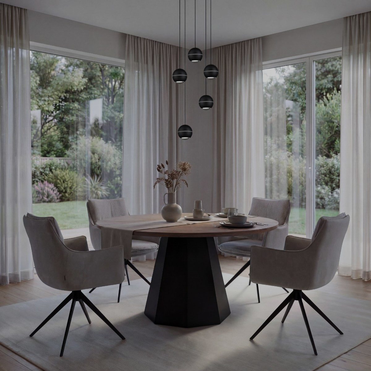 CASA DOMA LED Pendelleuchte Tavira Rondell, 5-flammig, für Esstische, höhenverstellbare Kugeln, dimmbar, LED fest integriert, Warmweiß, aus Metall, Cluster, Sof – Bild 5 von 5