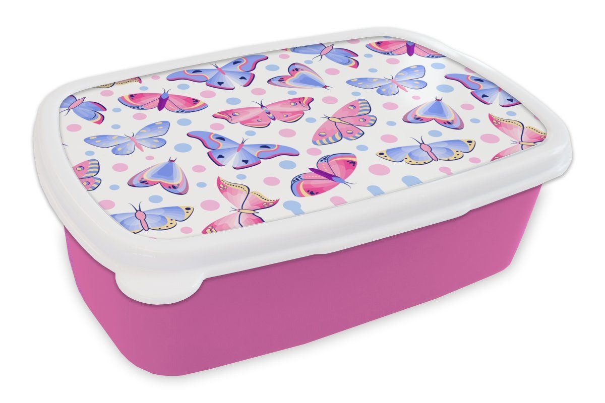 - Kunststoff, rosa Punkte Brotbox Erwachsene, Kunststoff Brotdose MuchoWow (2-tlg), Lunchbox für Muster, Schmetterlinge Mädchen, Snackbox, - Kinder,