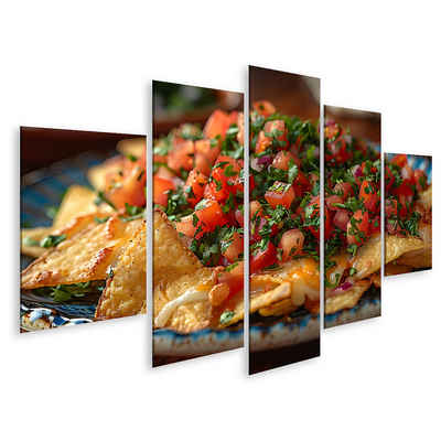 islandburner Leinwandbild Lebendiges Wandbild eines prall gefüllten Tellers mit Tortilla-Chips u
