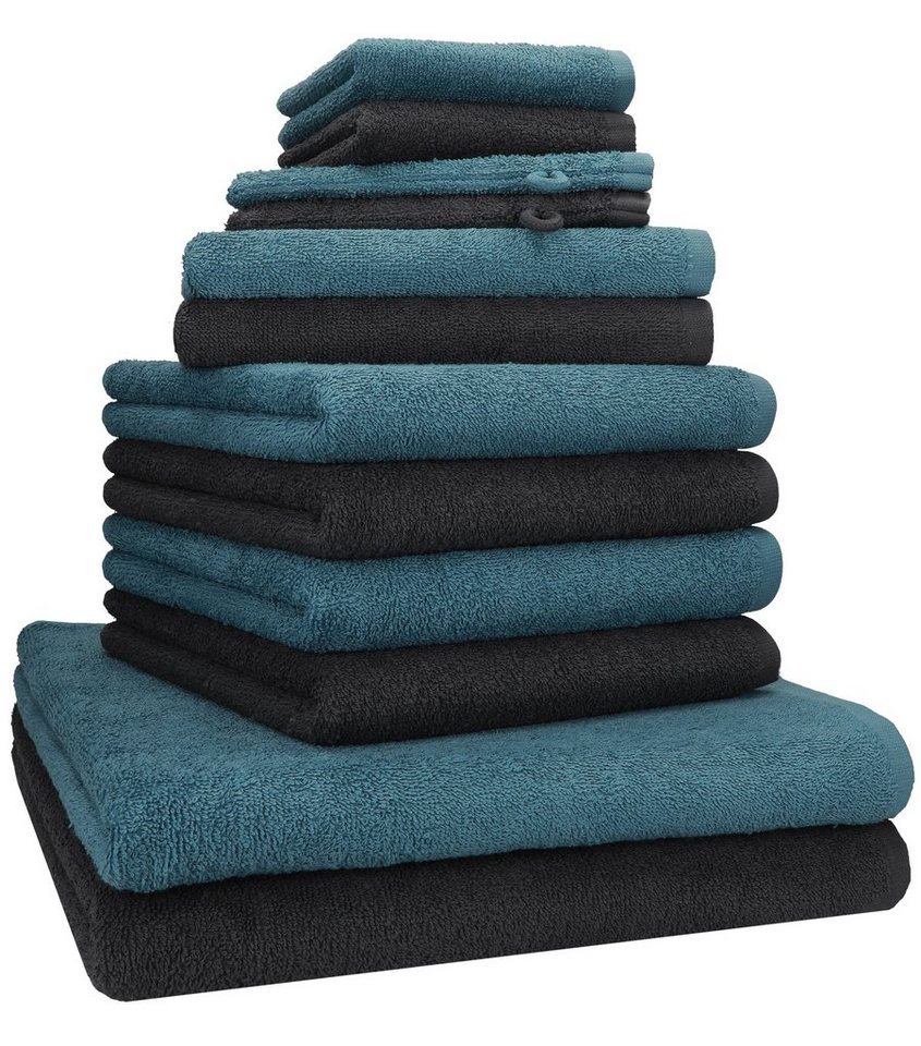 Betz Handtuch Set 12 TLG. - Baumwolle Handtuch graphit taubenblau, 100% BERLIN Farbe Set