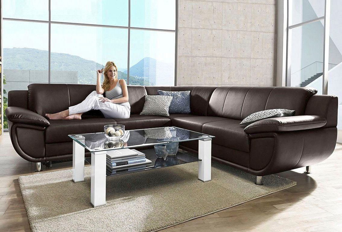 TRENDMANUFAKTUR Ecksofa Rondo wahlweise mit Schlaffunktion, bequeme Armlehnen, L-Form, wahlw.mit Federkern, Füße chromfarben, Unser Dauertiefpreis